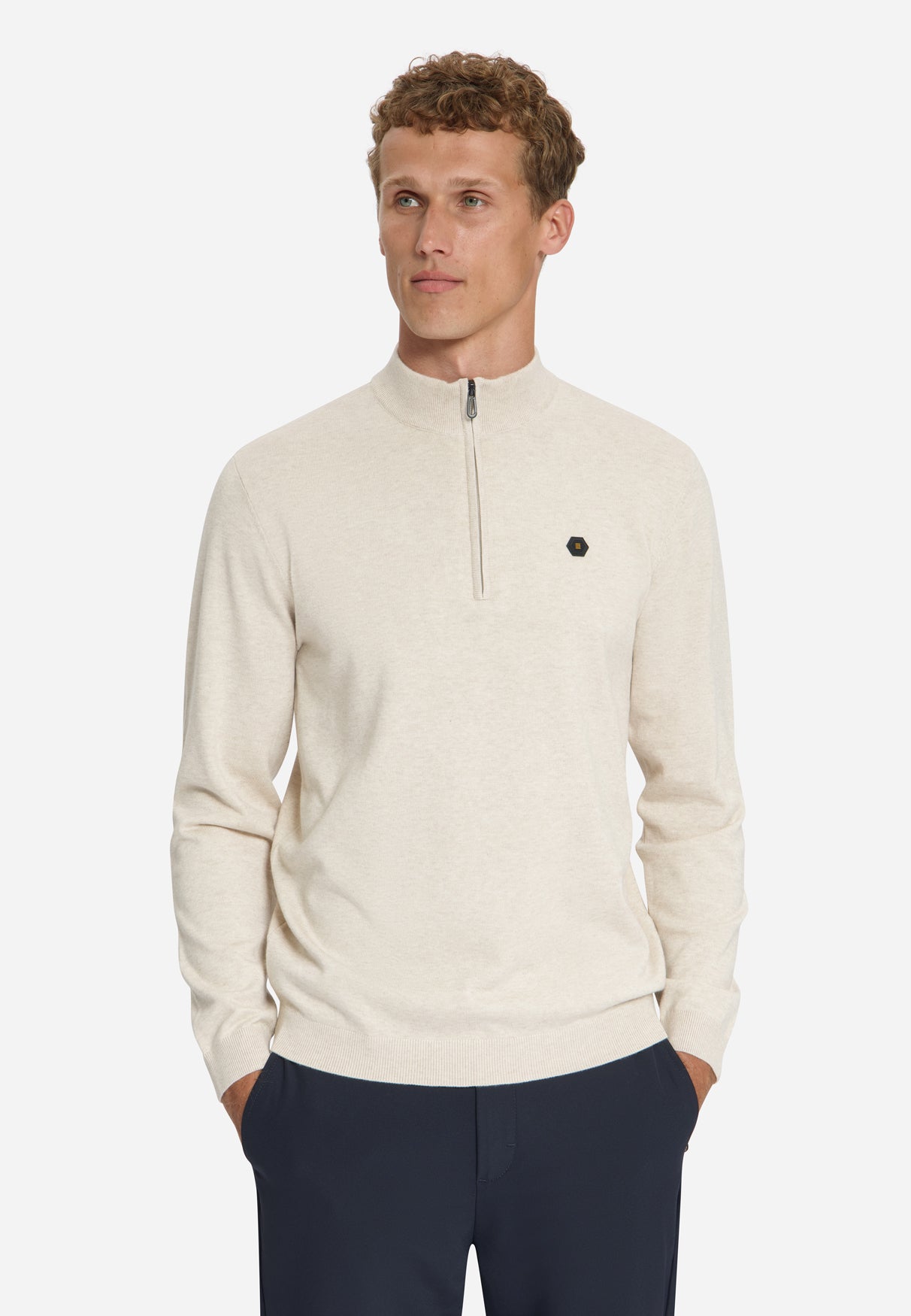 Melange Half-Zip Trui | Stone