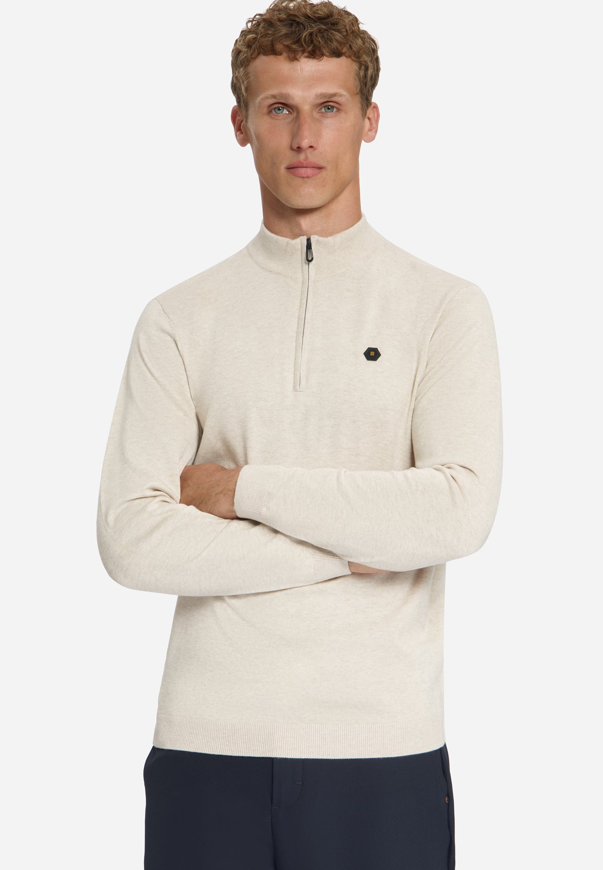 Melange Half-Zip Trui | Stone