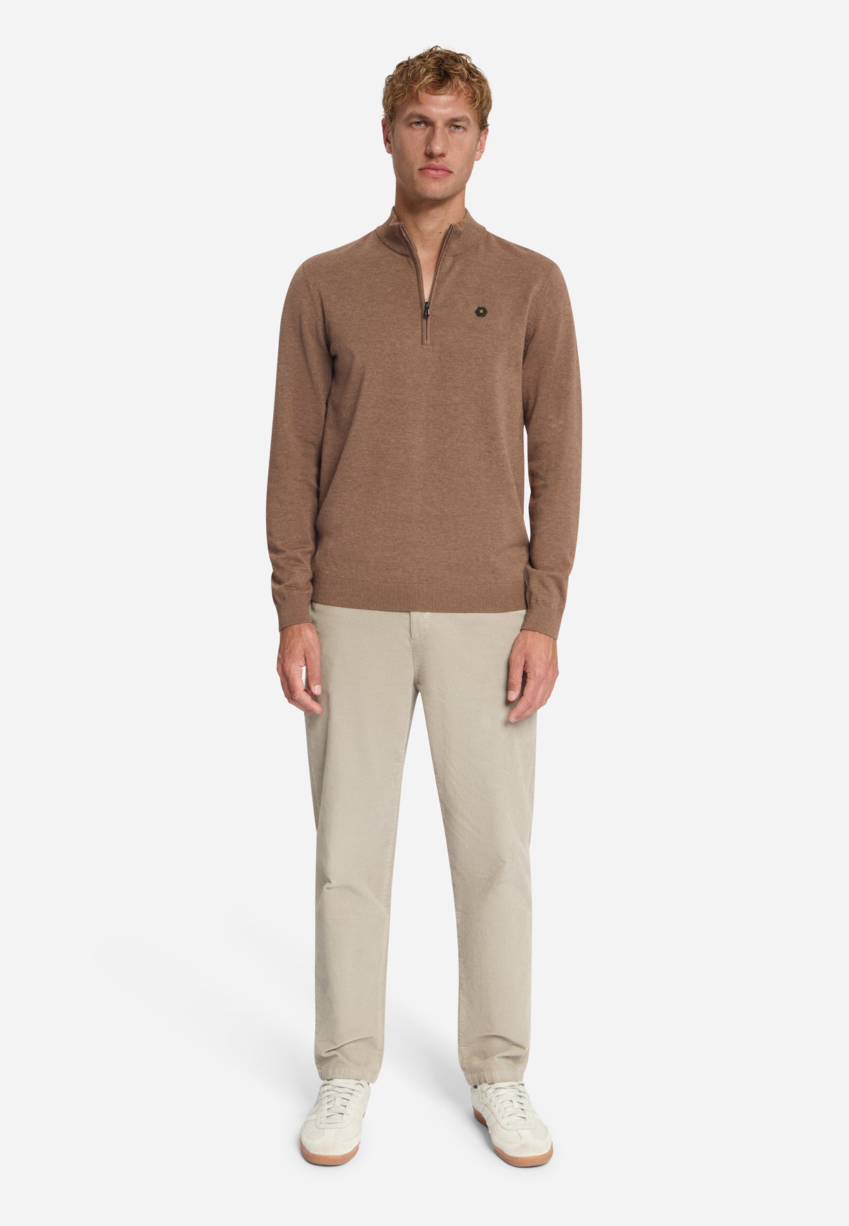 Melange Half-Zip Trui | Light Brown