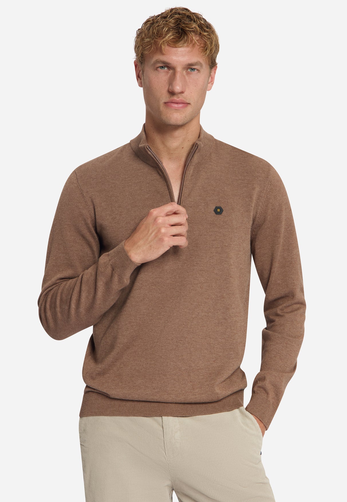 Melange Half-Zip Trui | Light Brown