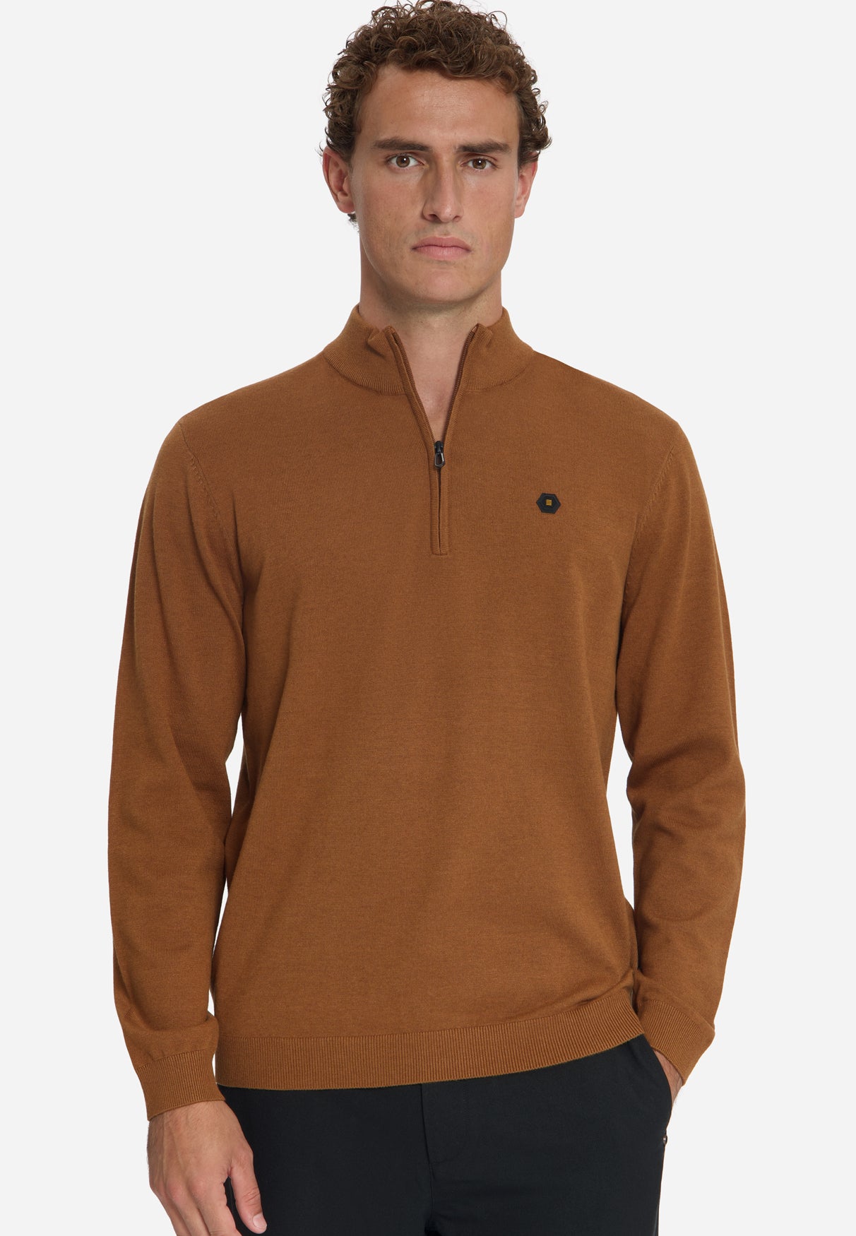 Melange Half-Zip Trui | Caramel