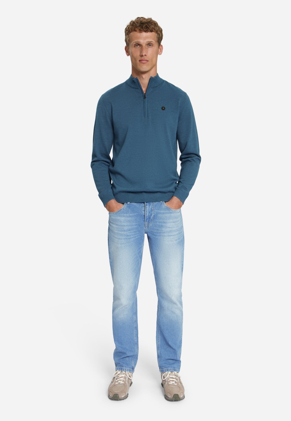 Melange Half-Zip Trui | Shadow Blue