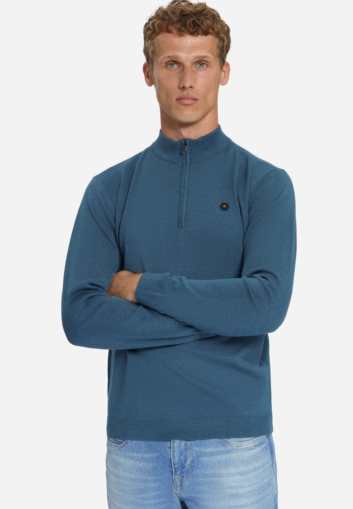 Melange Half-Zip Trui | Shadow Blue