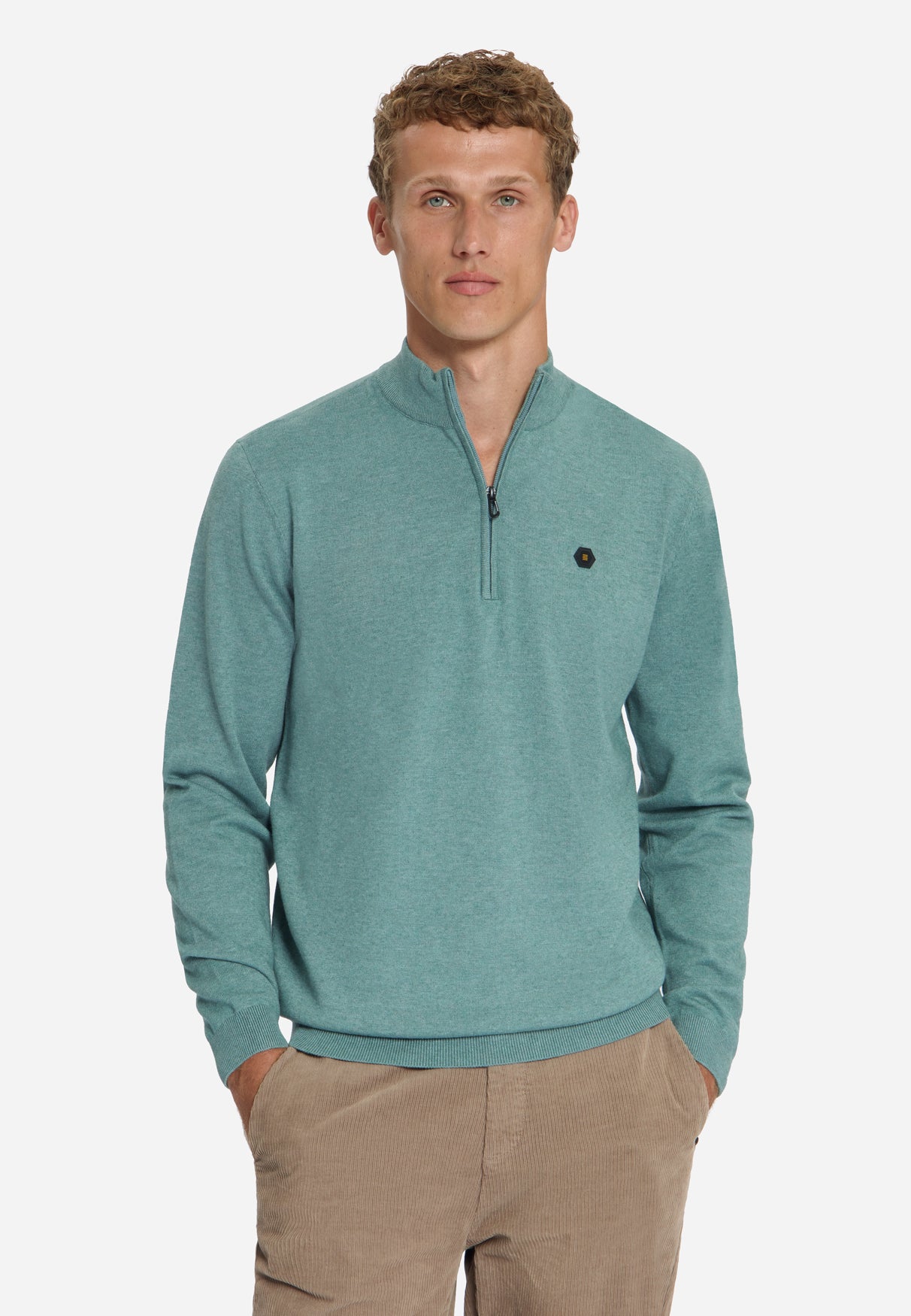 Melange Half-Zip Trui | Dusty Blue