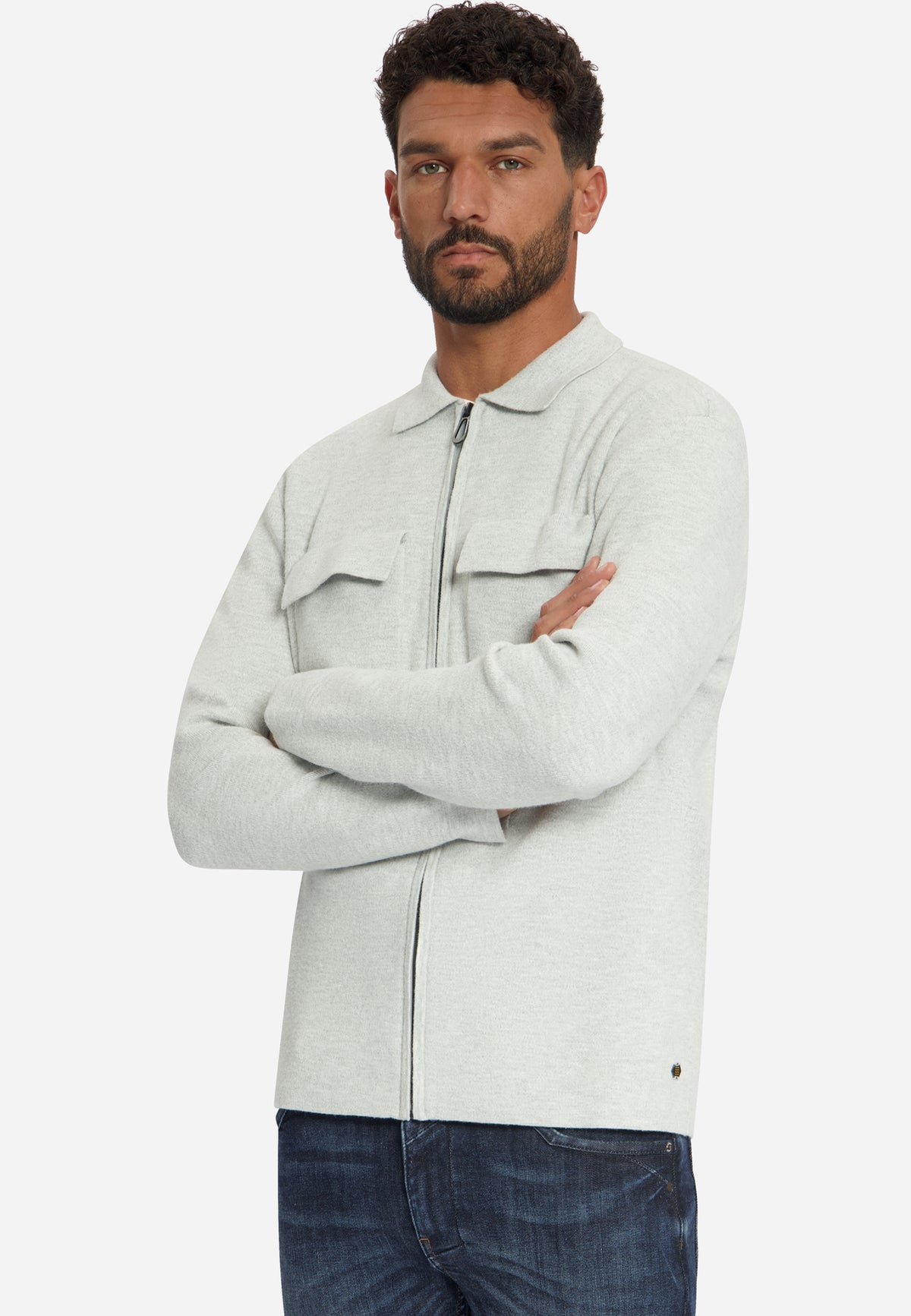 Gebreid vest met ritssluiting | Light Grey Melange