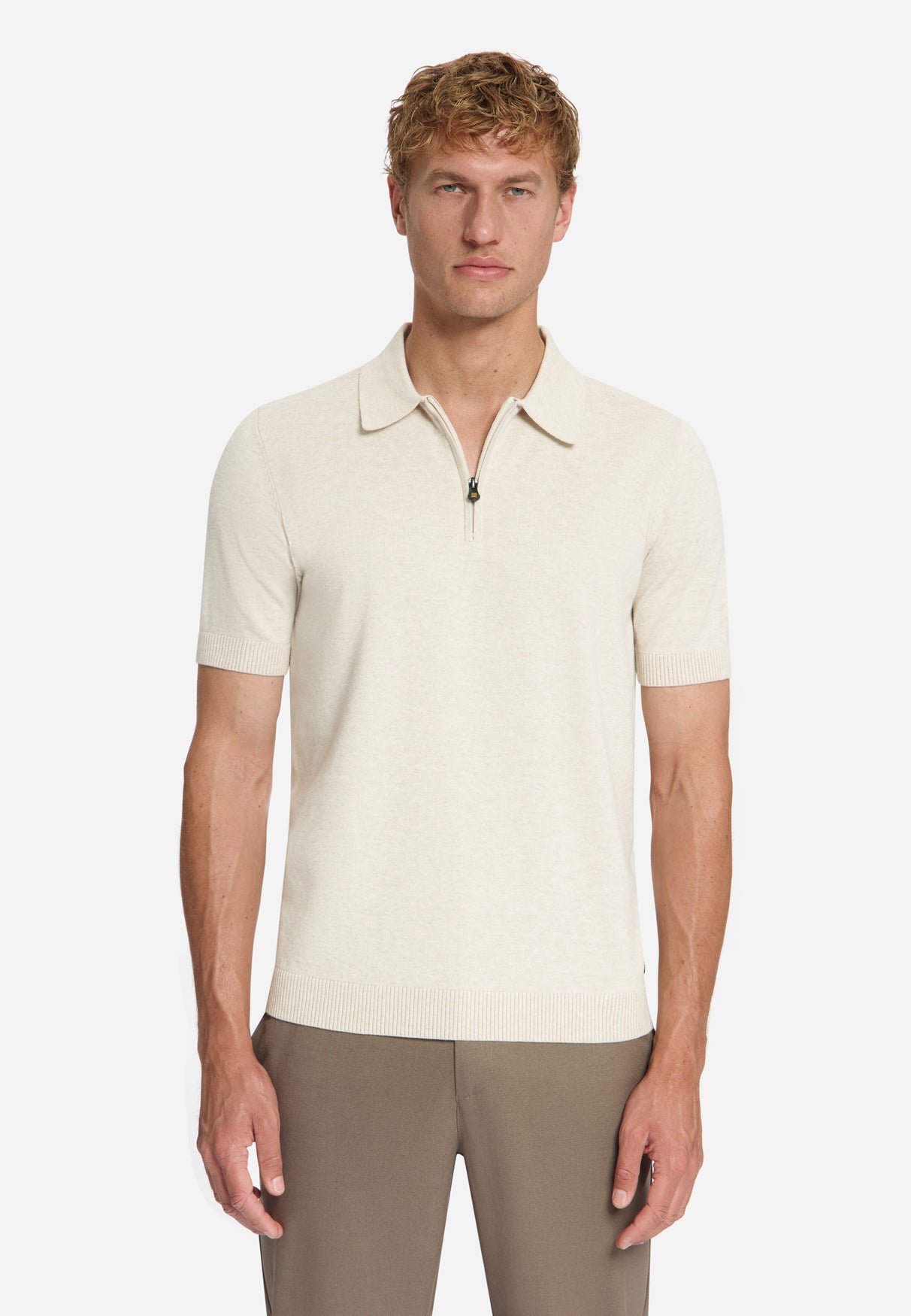 Fijngebreide Zip Polo | Stone