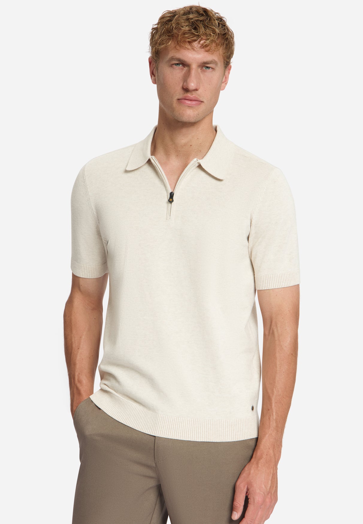 Fijngebreide Zip Polo | Stone