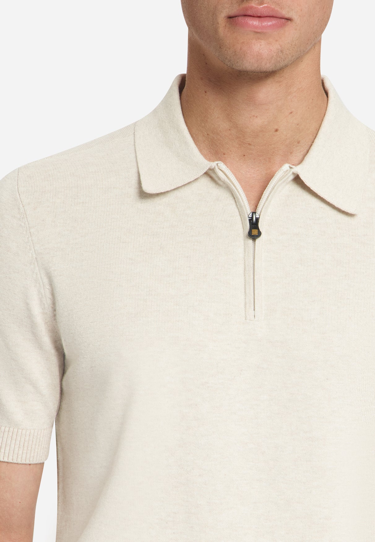 Fijngebreide Zip Polo | Stone