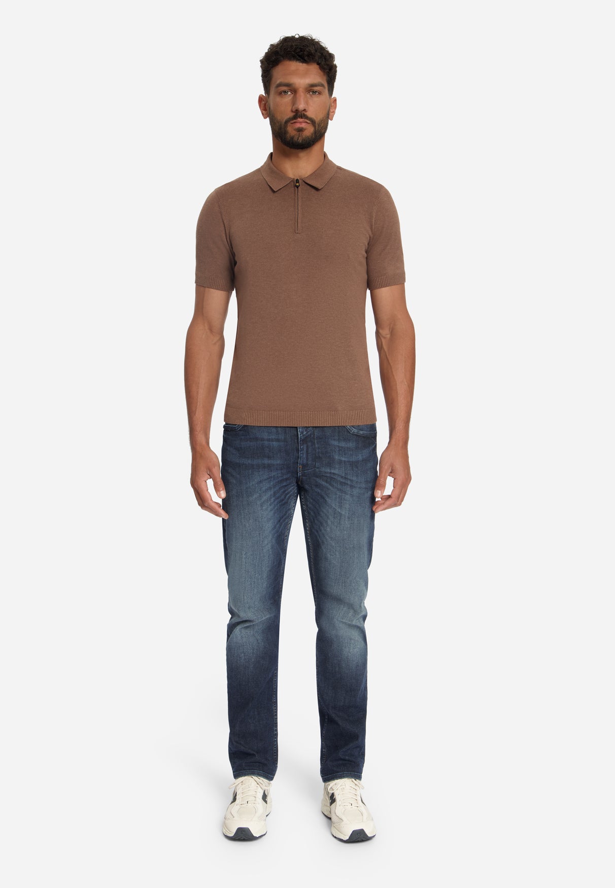 Fijngebreide Zip Polo | Light Brown