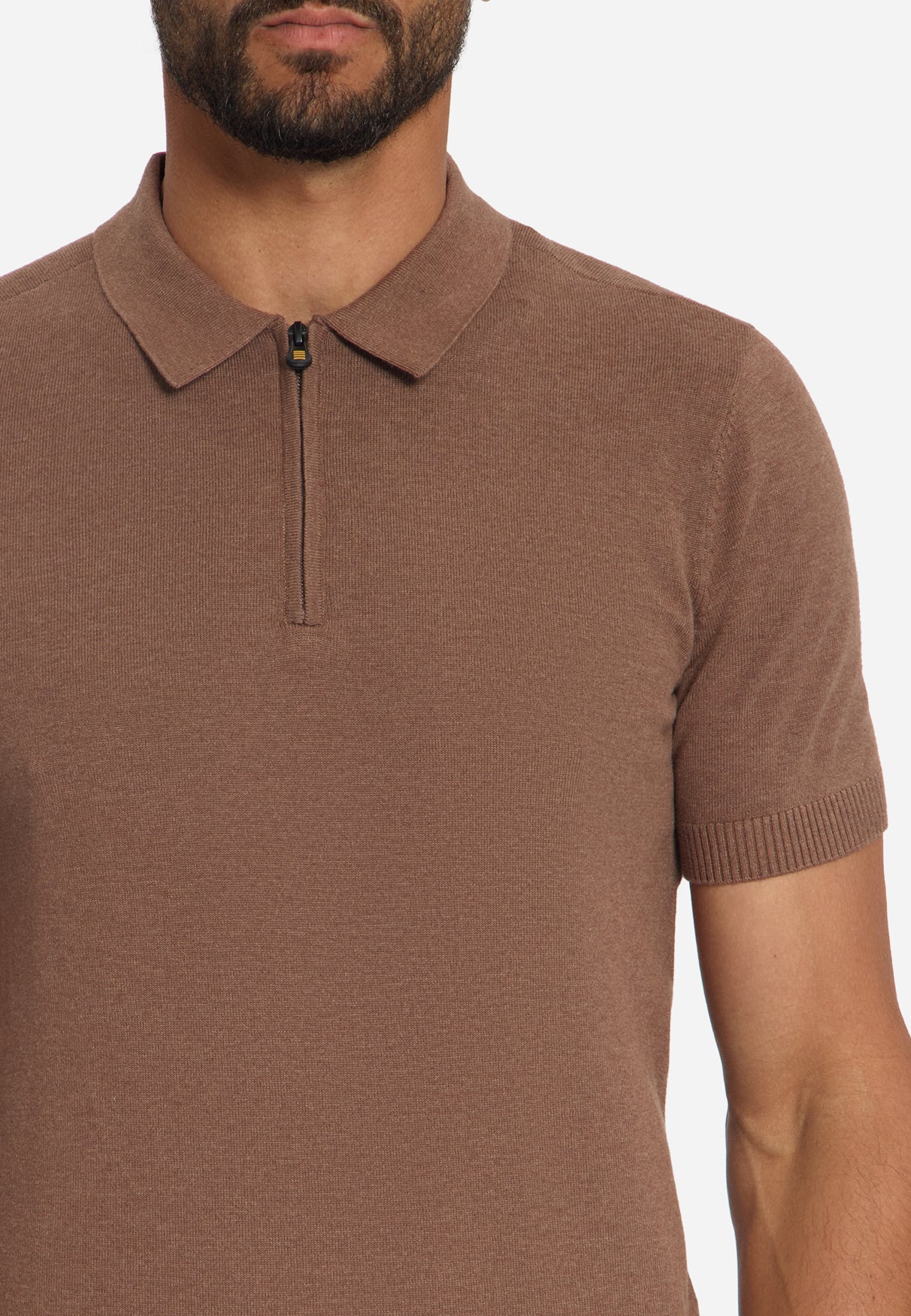 Fijngebreide Zip Polo | Light Brown