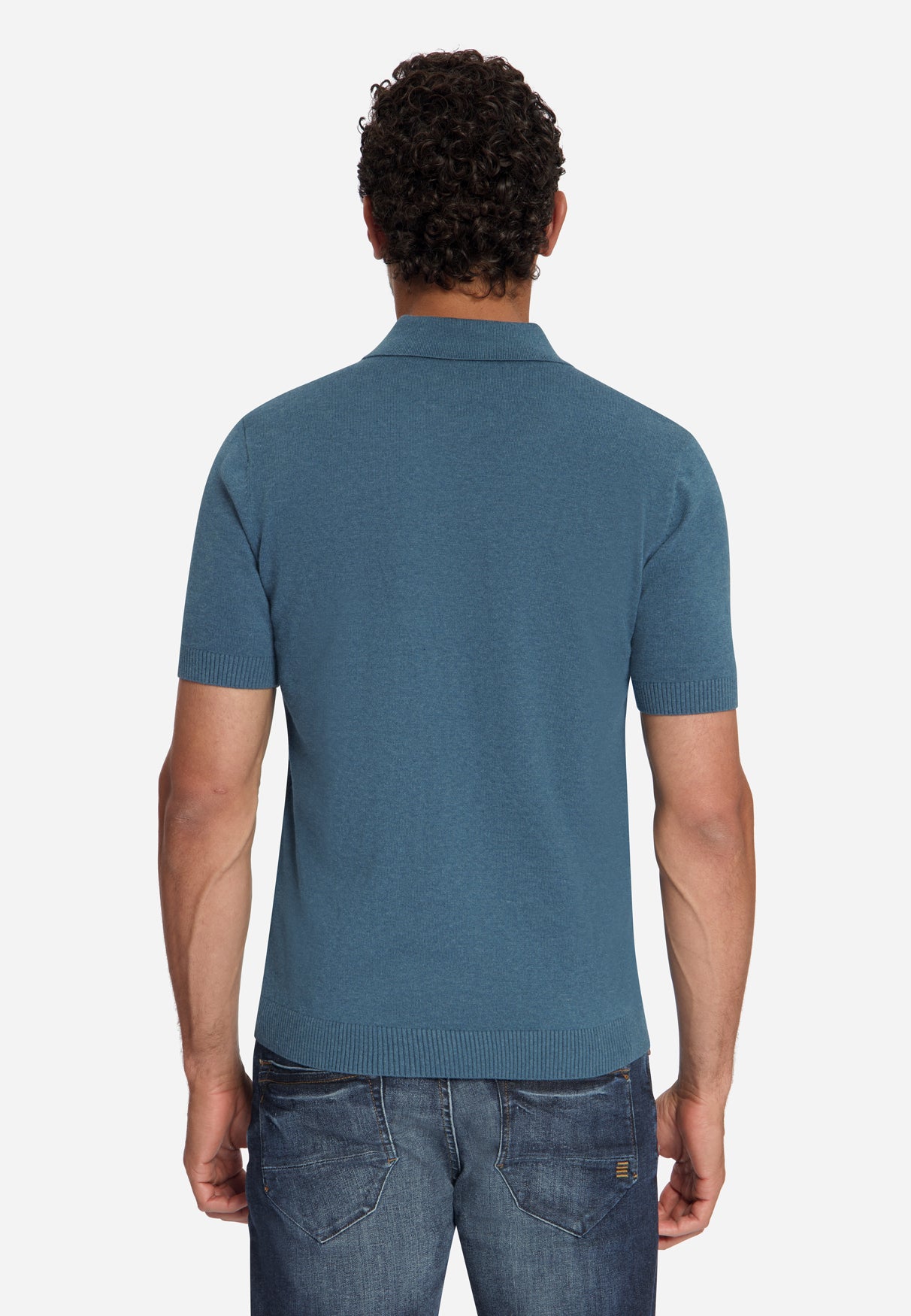 Fijngebreide Zip Polo | Shadow Blue
