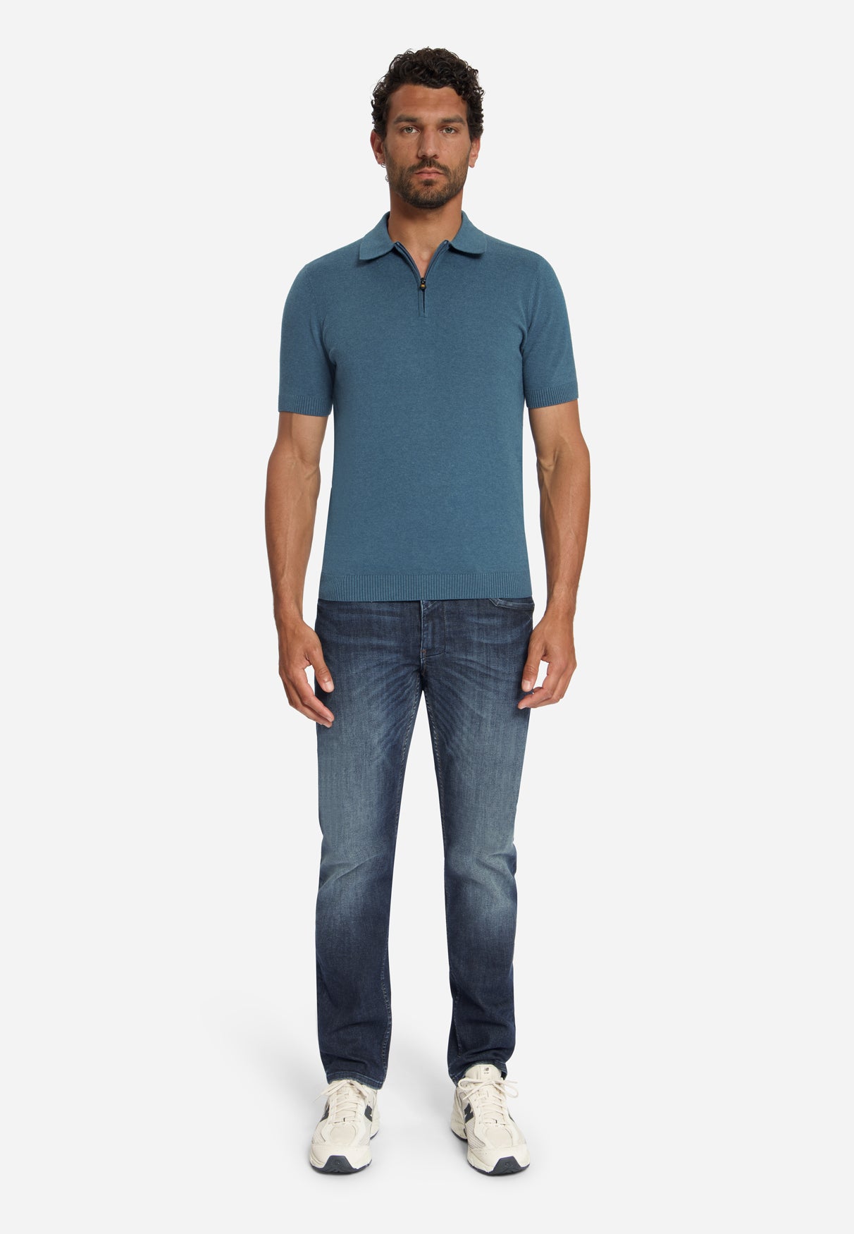 Fijngebreide Zip Polo | Shadow Blue