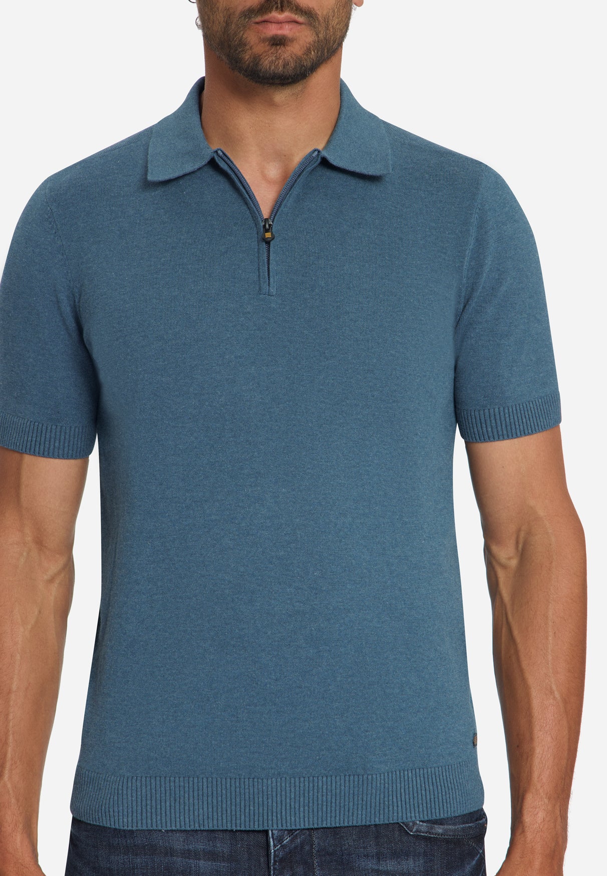 Fijngebreide Zip Polo | Shadow Blue