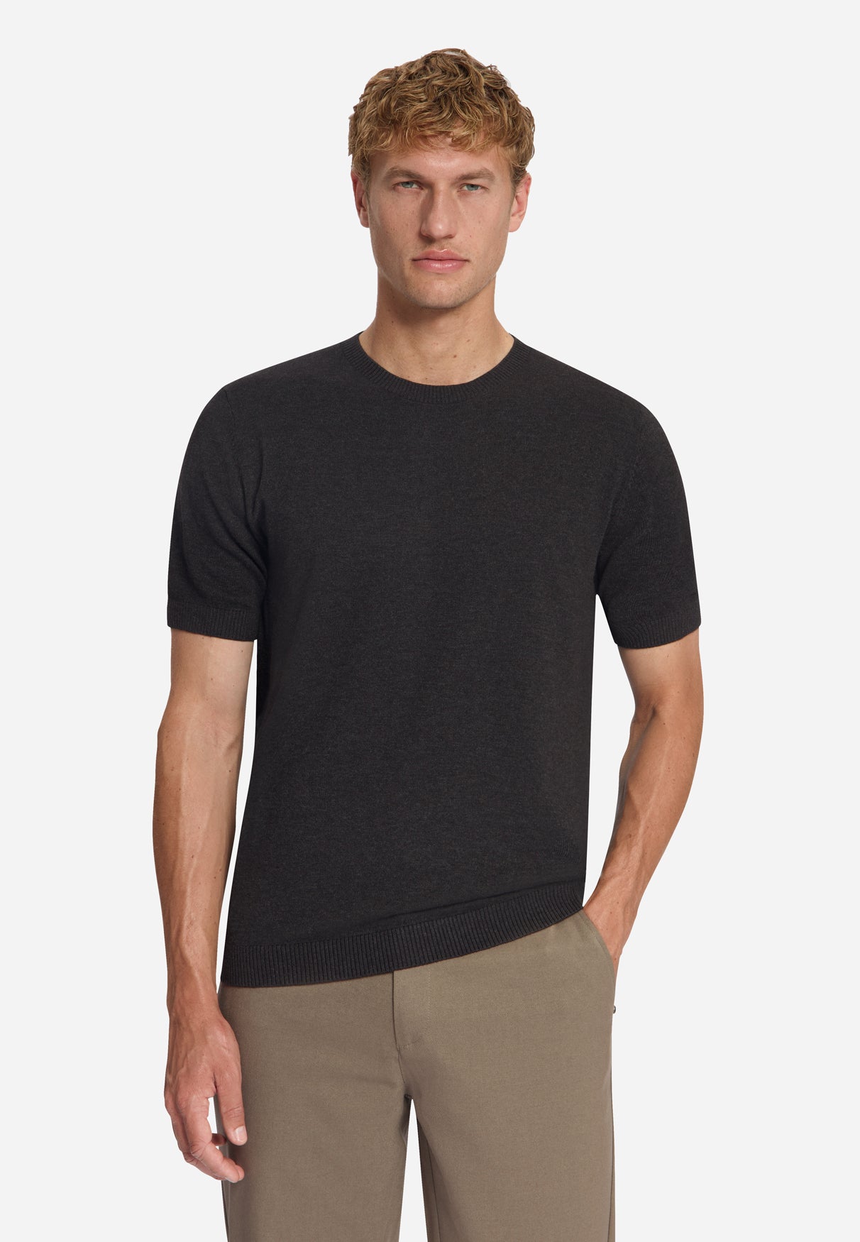 Melange Trui met Korte Mouwen | Dark Brown