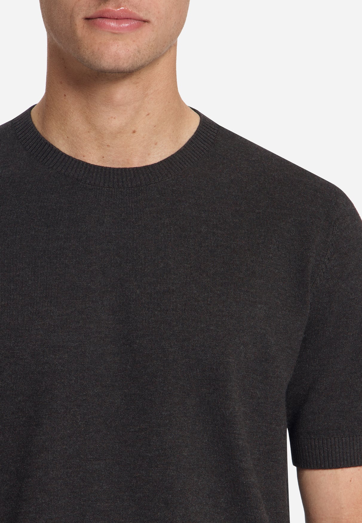 Melange Trui met Korte Mouwen | Dark Brown