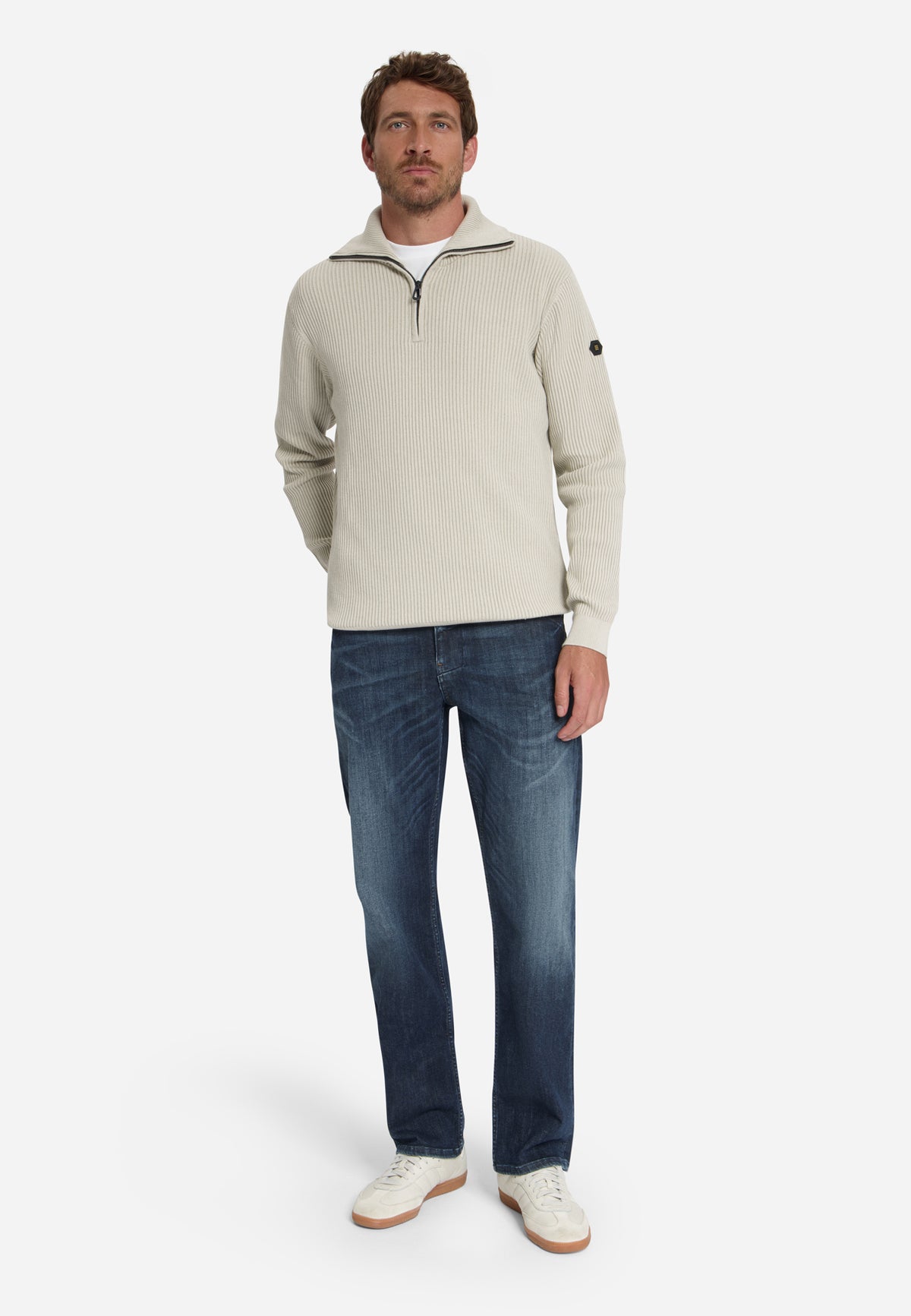 Geribde half-zip trui | Stone