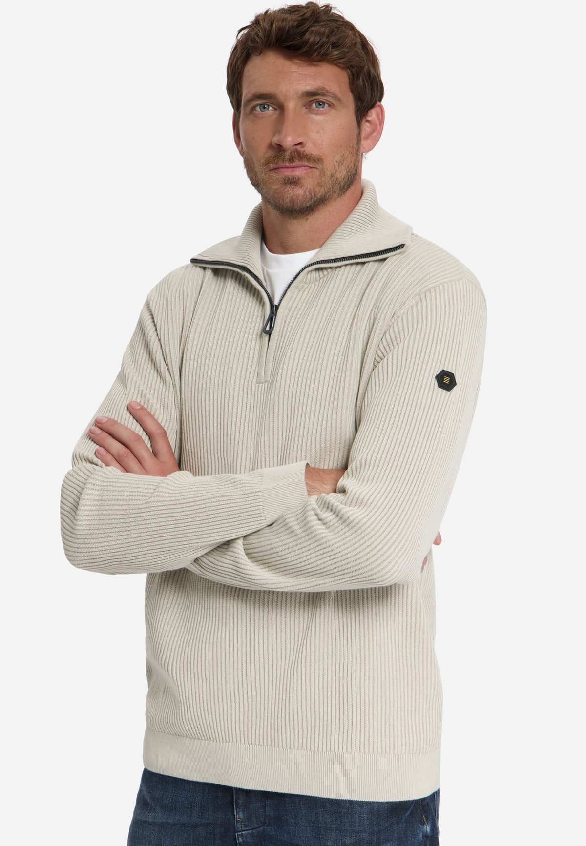 Geribde half-zip trui | Stone