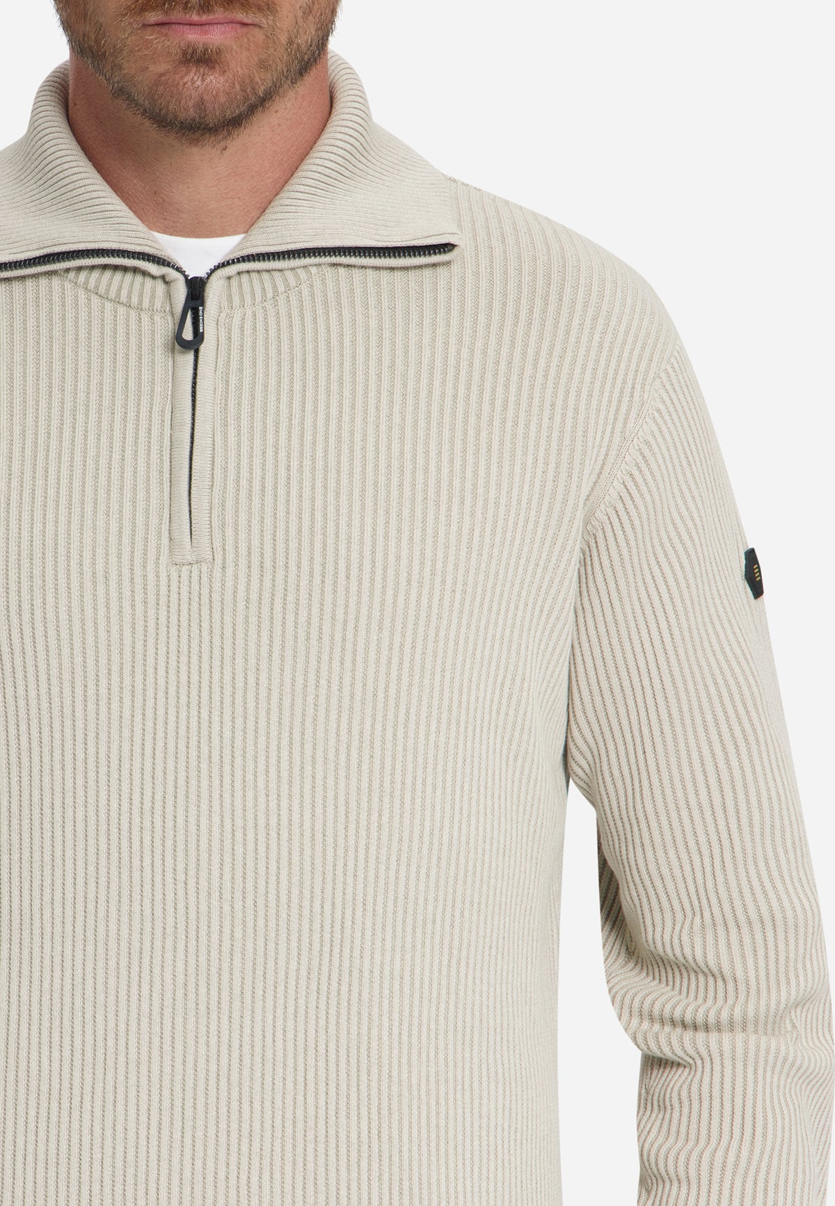 Geribde half-zip trui | Stone