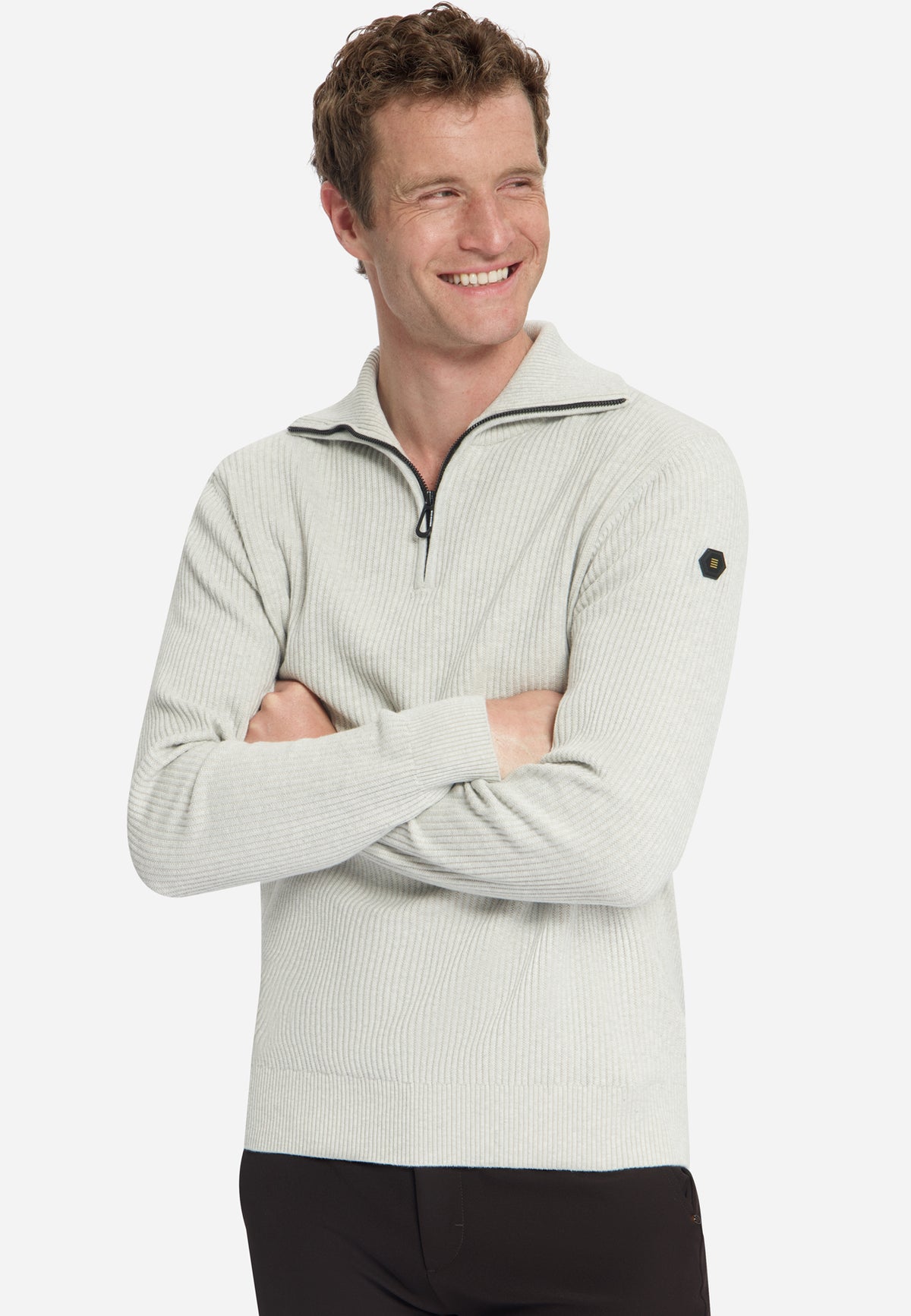 Geribde half-zip trui | Light Grey Melange