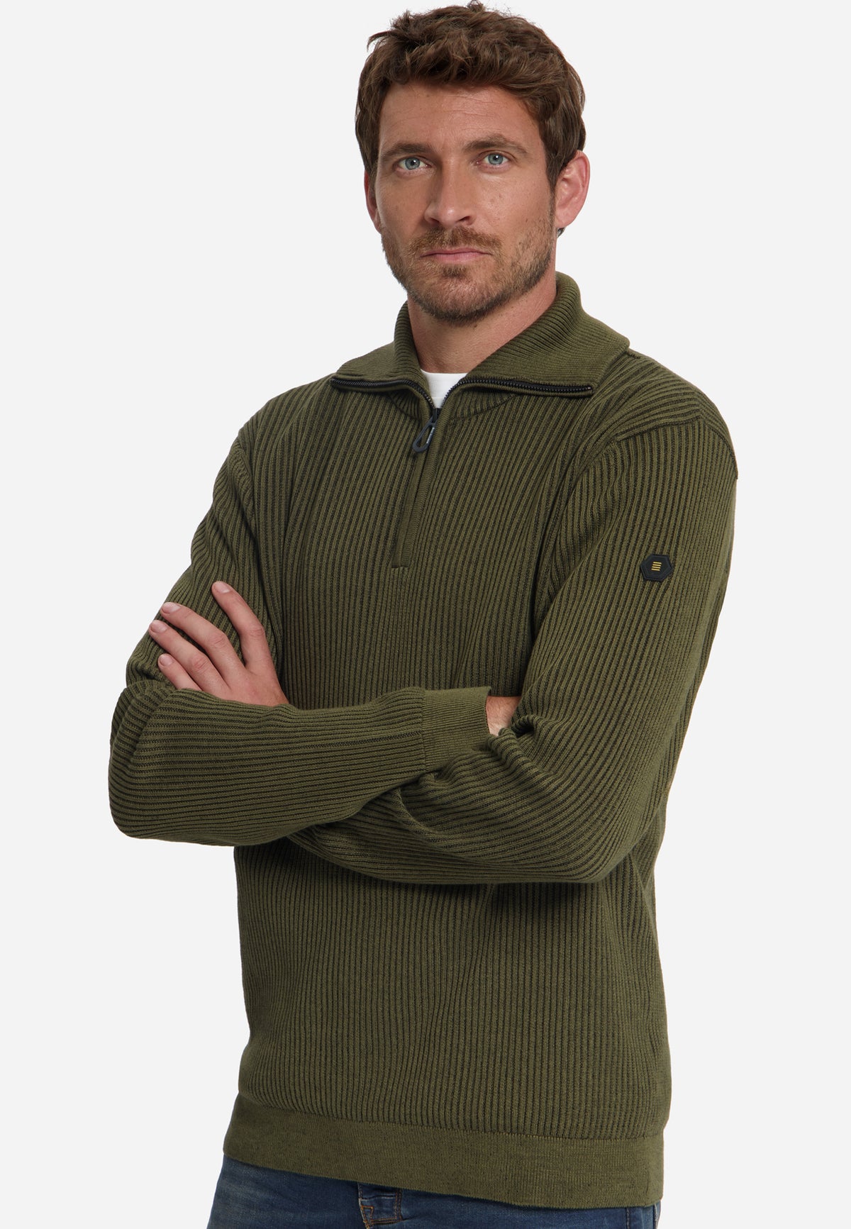Geribde half-zip trui | Moss