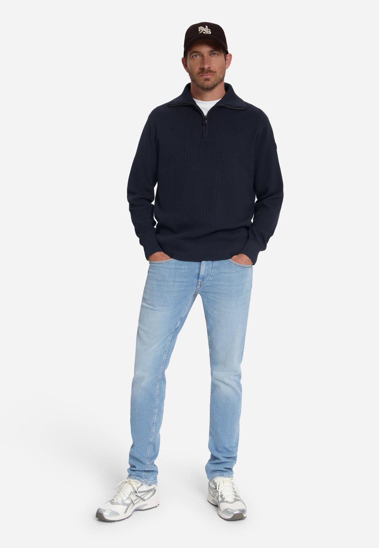 Geribde half-zip trui | Dark Night