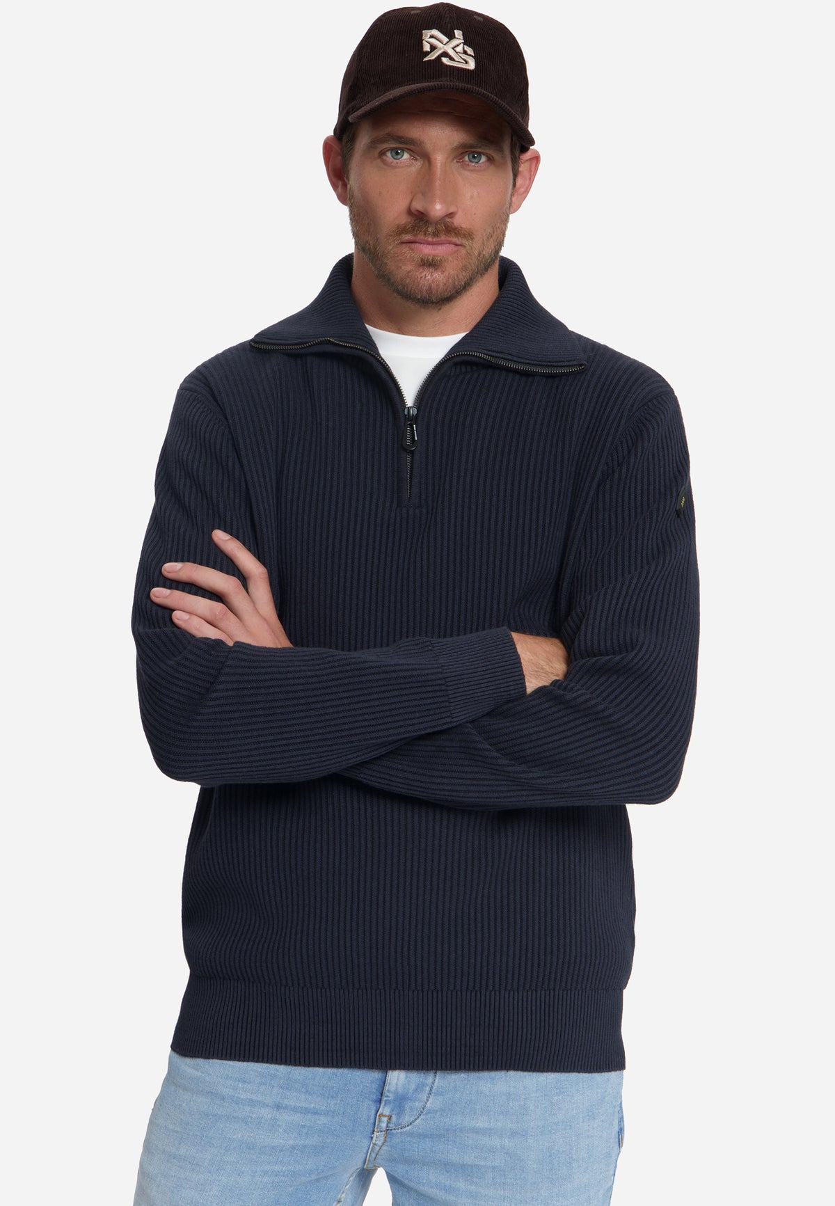 Geribde half-zip trui | Dark Night