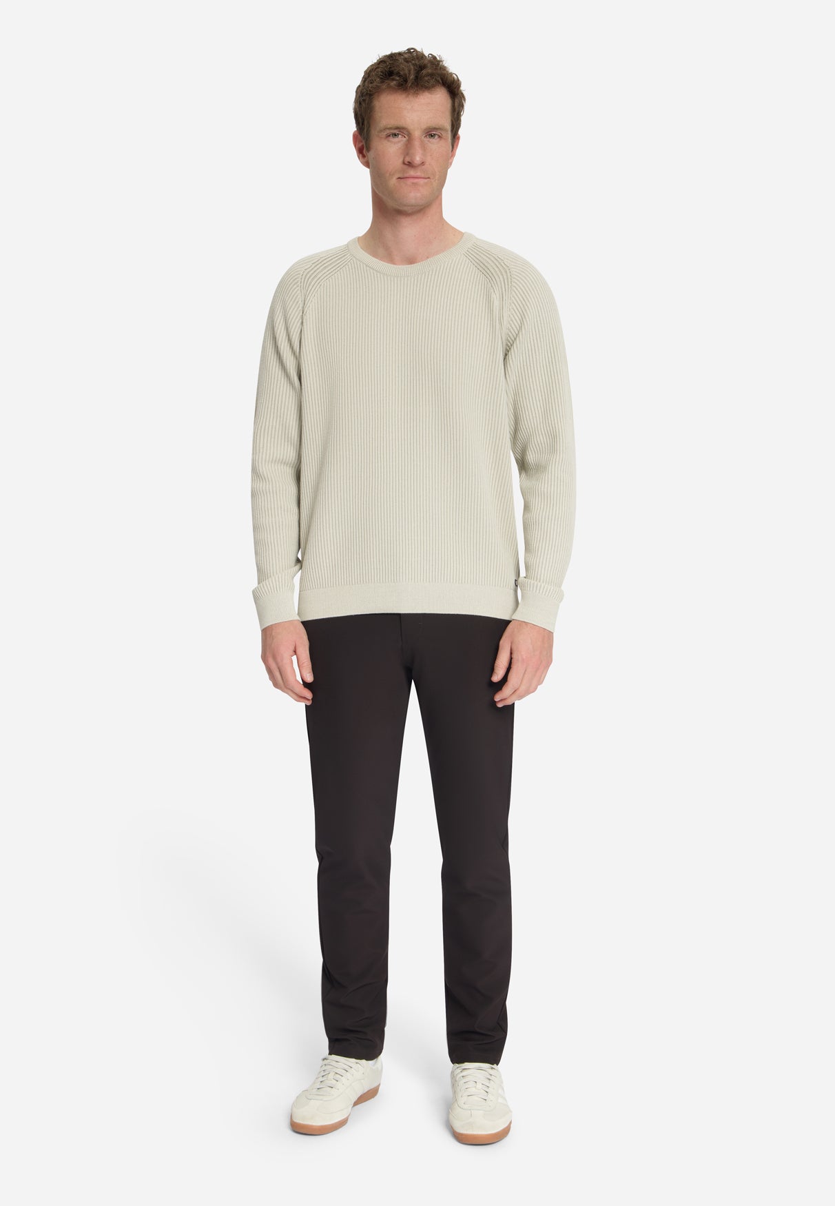 Pullover met ronde hals en tuck stitch | Stone