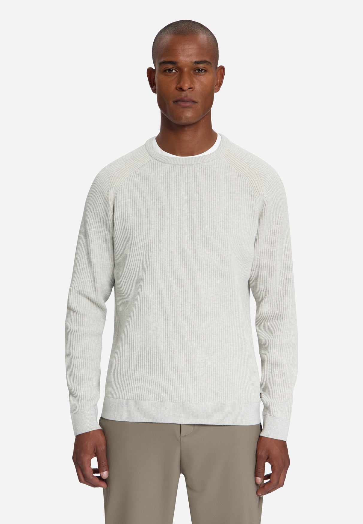 Pullover met ronde hals en tuck stitch | Light Grey Melange