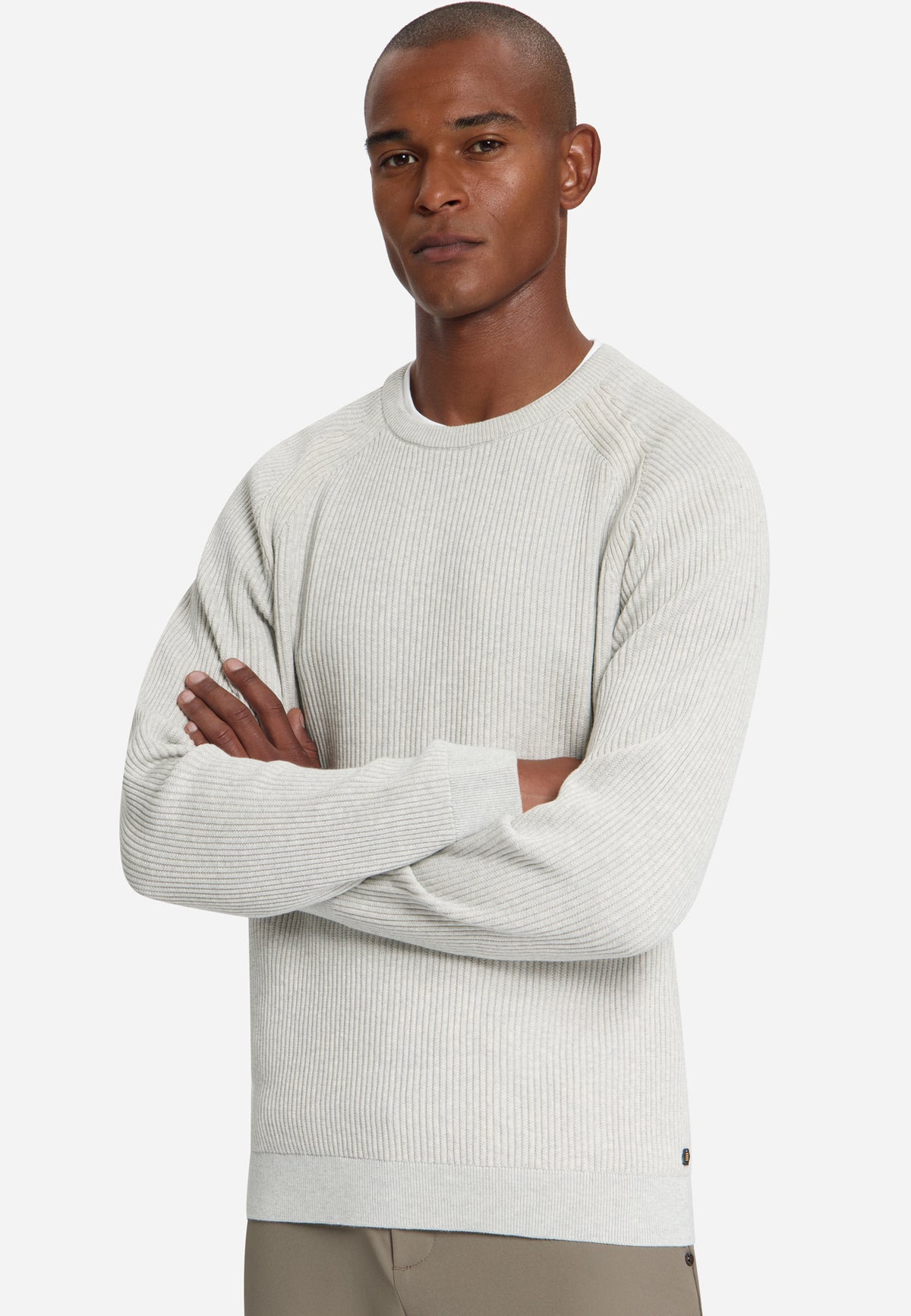 Pullover met ronde hals en tuck stitch | Light Grey Melange
