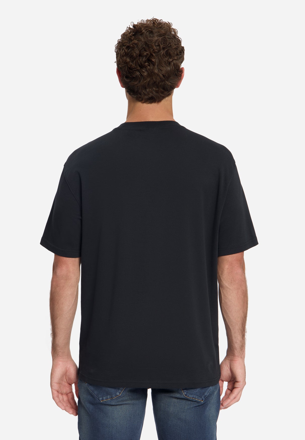 T-shirt met ronde hals, effen, zware interlock | Zwart