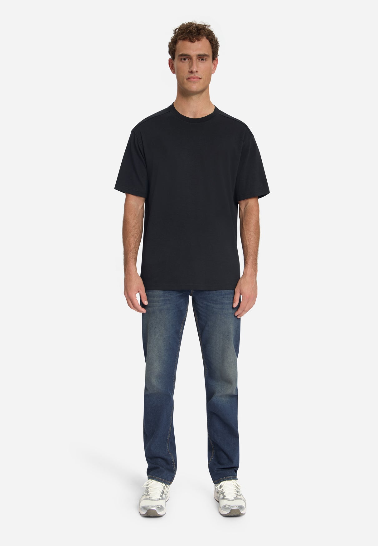T-shirt met ronde hals, effen, zware interlock | Zwart