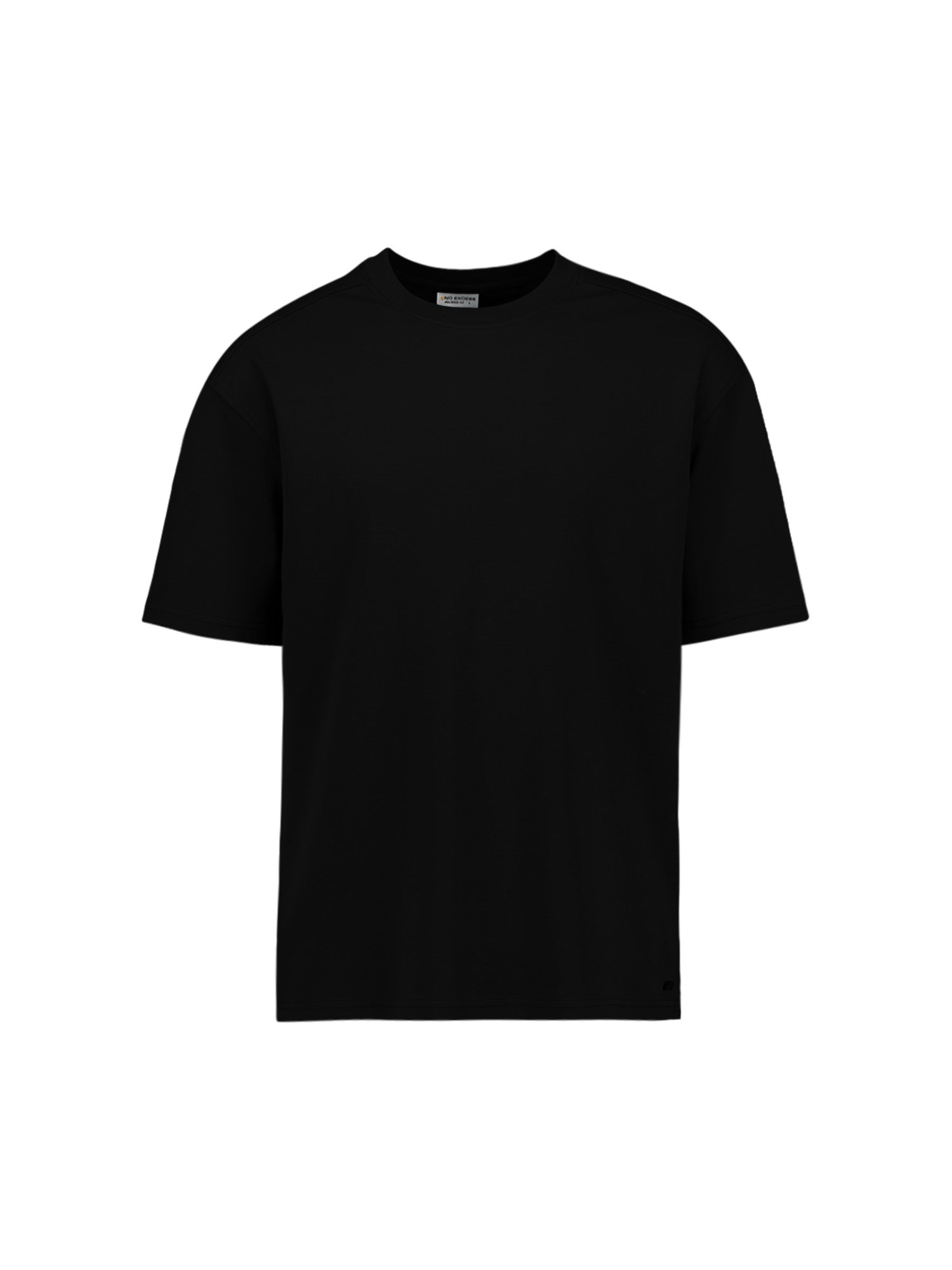 T-shirt met ronde hals, effen, zware interlock | Zwart