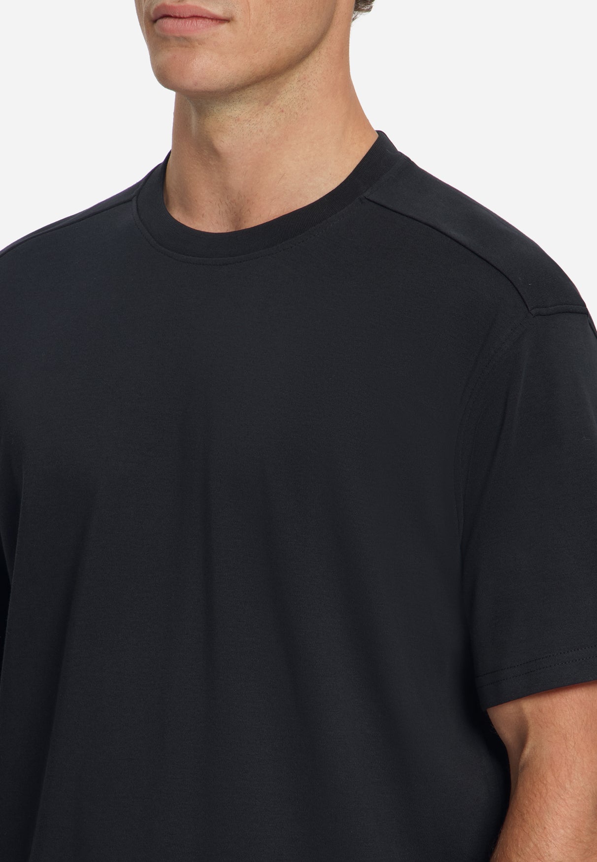 T-shirt met ronde hals, effen, zware interlock | Zwart