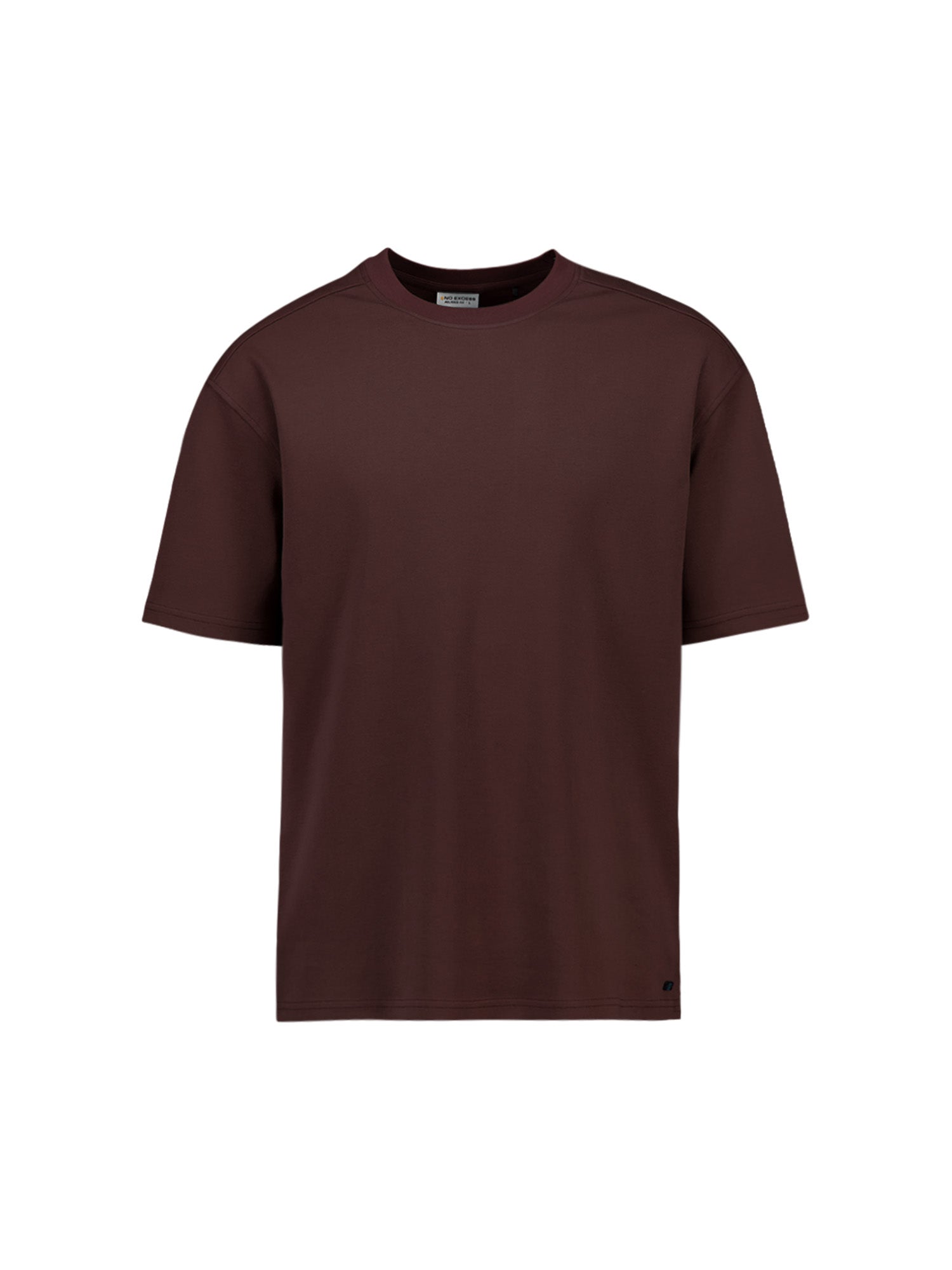 T-shirt met ronde hals, effen, zware interlock | Dark Brown