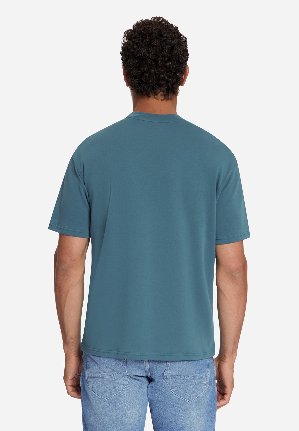 T-shirt met ronde hals, effen, zware interlock | Shadow Blue