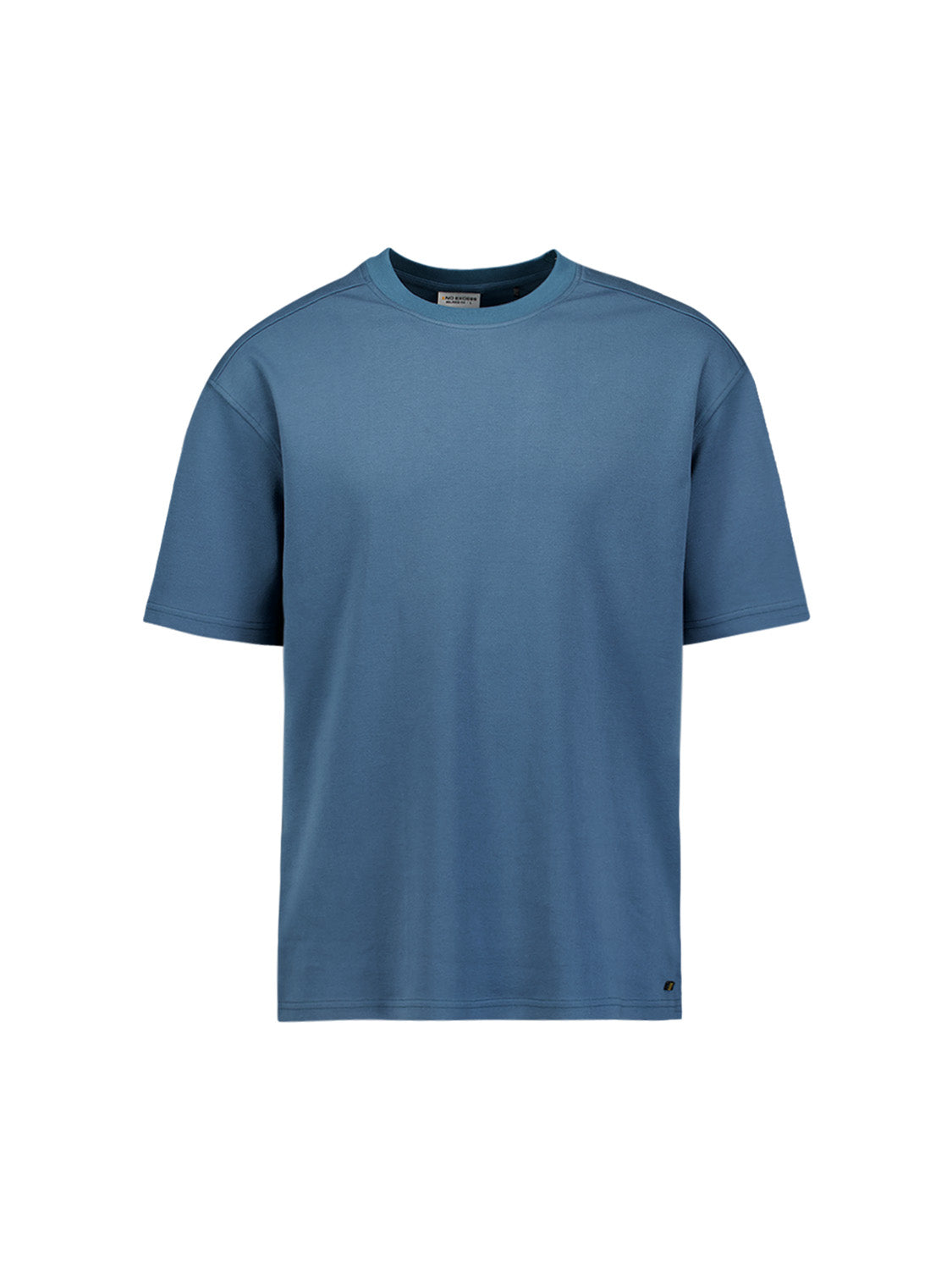 T-shirt met ronde hals, effen, zware interlock | Shadow Blue