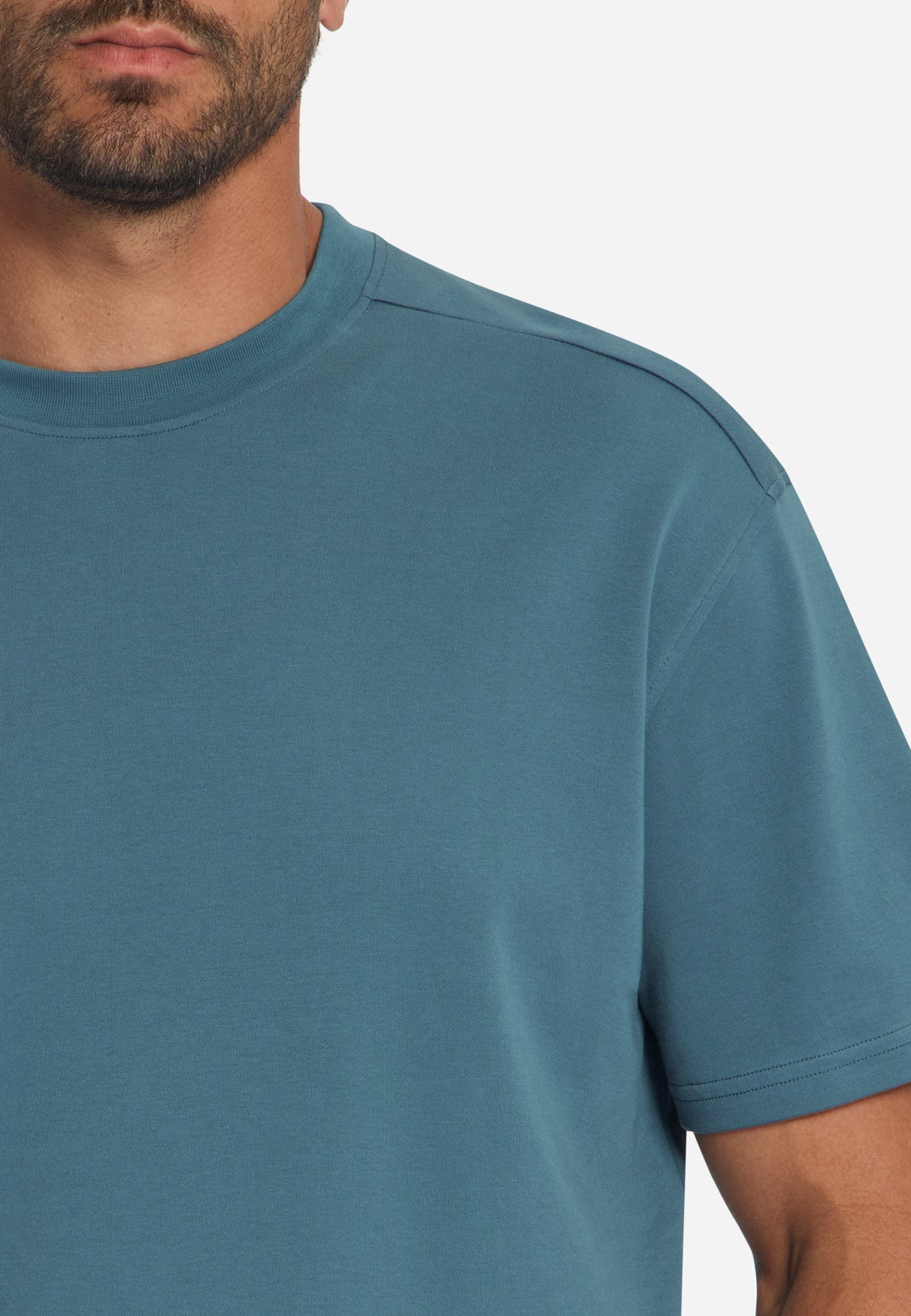 T-shirt met ronde hals, effen, zware interlock | Shadow Blue