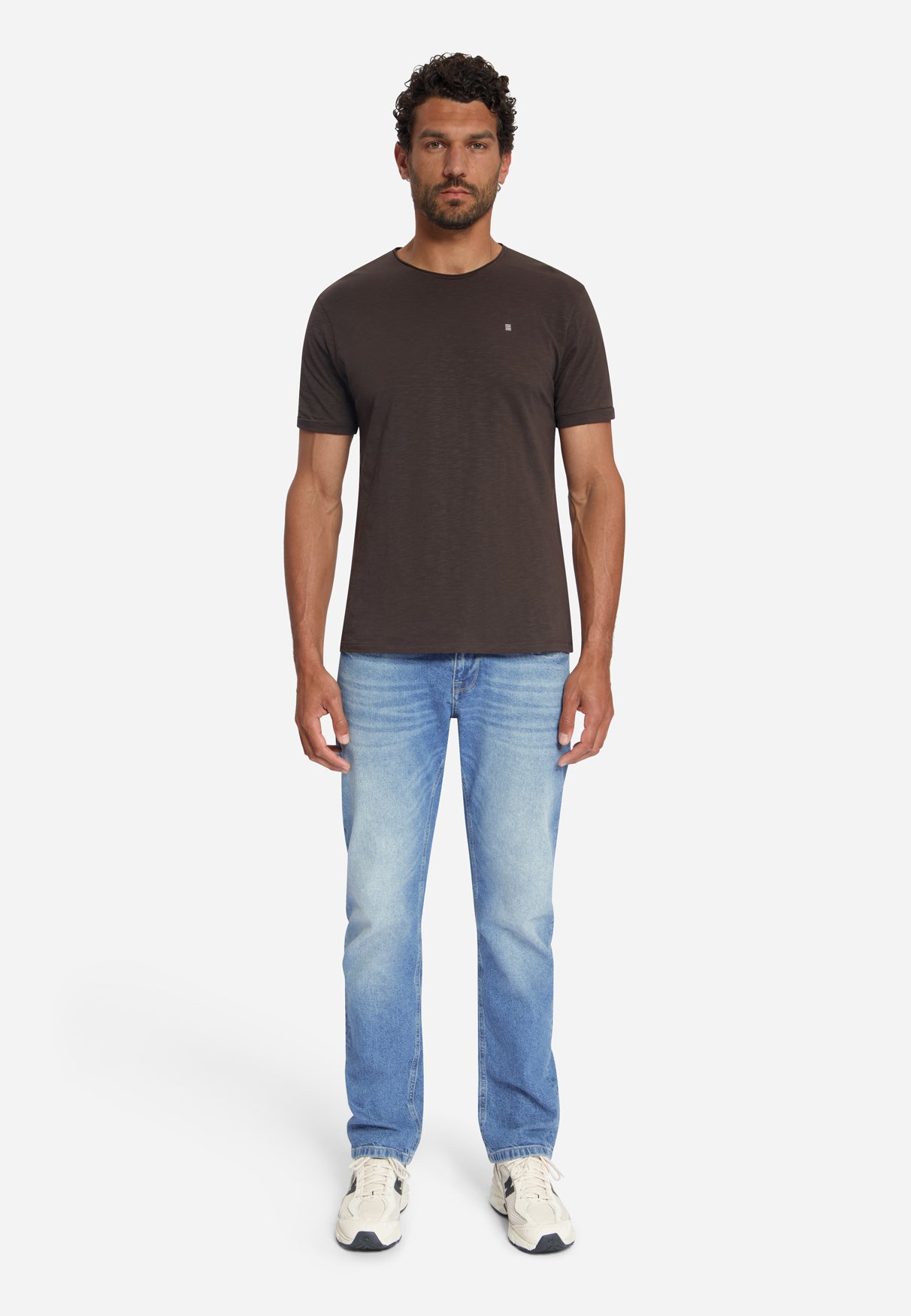 T-shirt van katoen met slub-effect | Dark Brown
