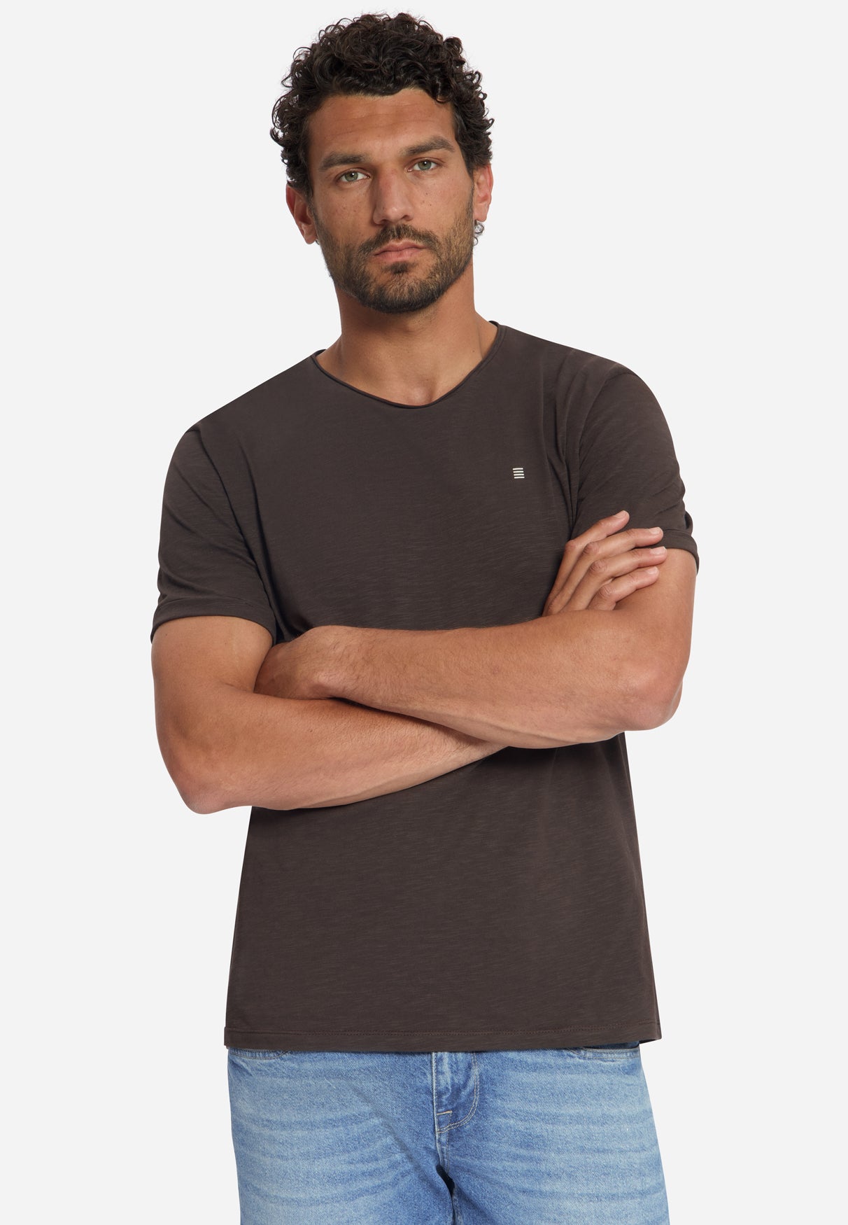 T-shirt van katoen met slub-effect | Dark Brown