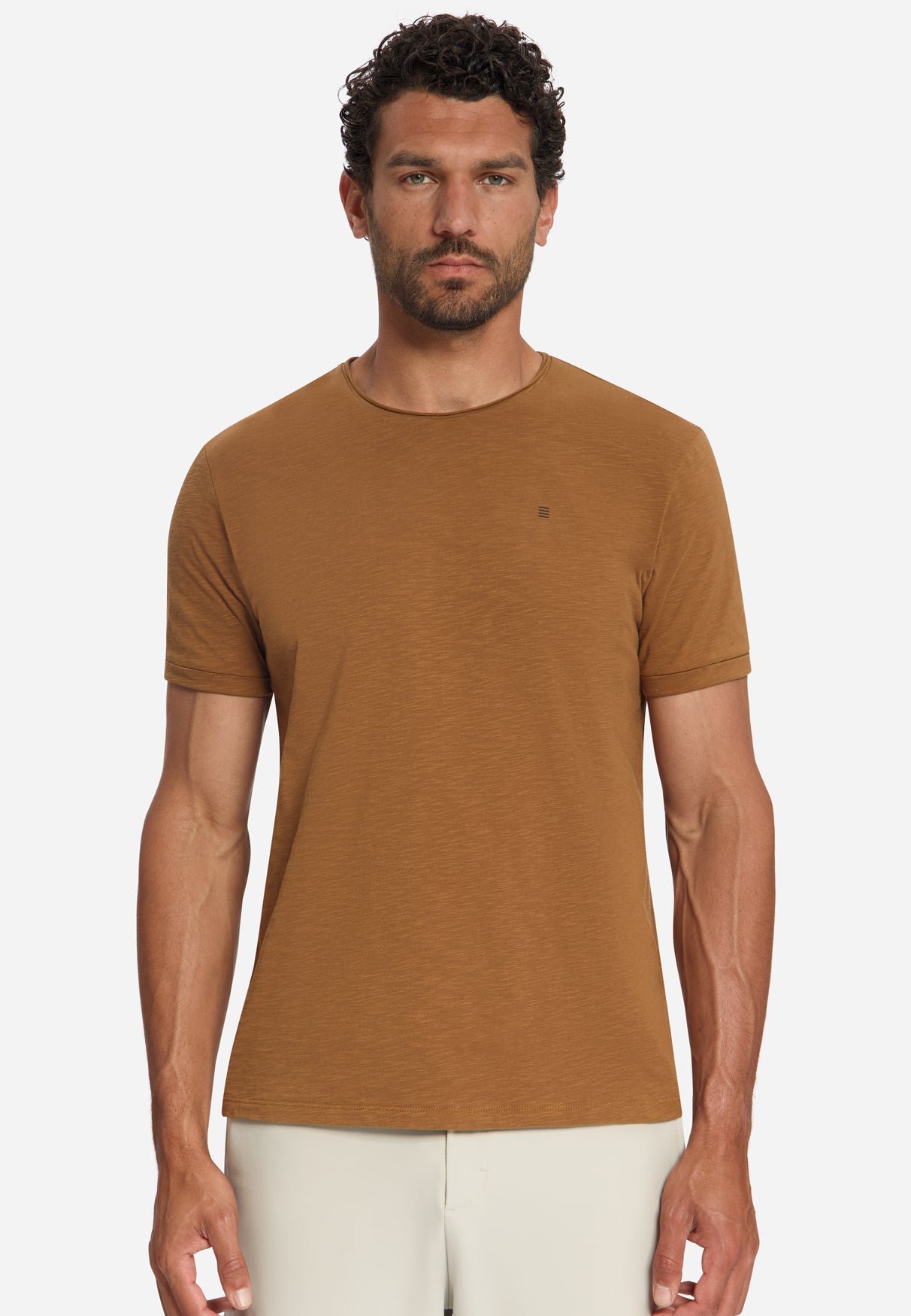 Katoenen Slub T-shirt | Caramel