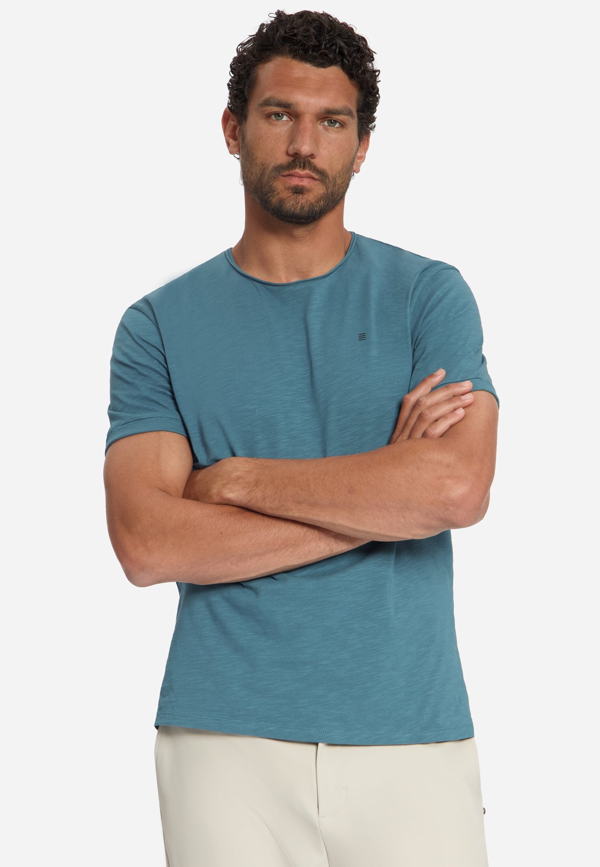 T-shirt van katoen met slub-structuur | Shadow Blue