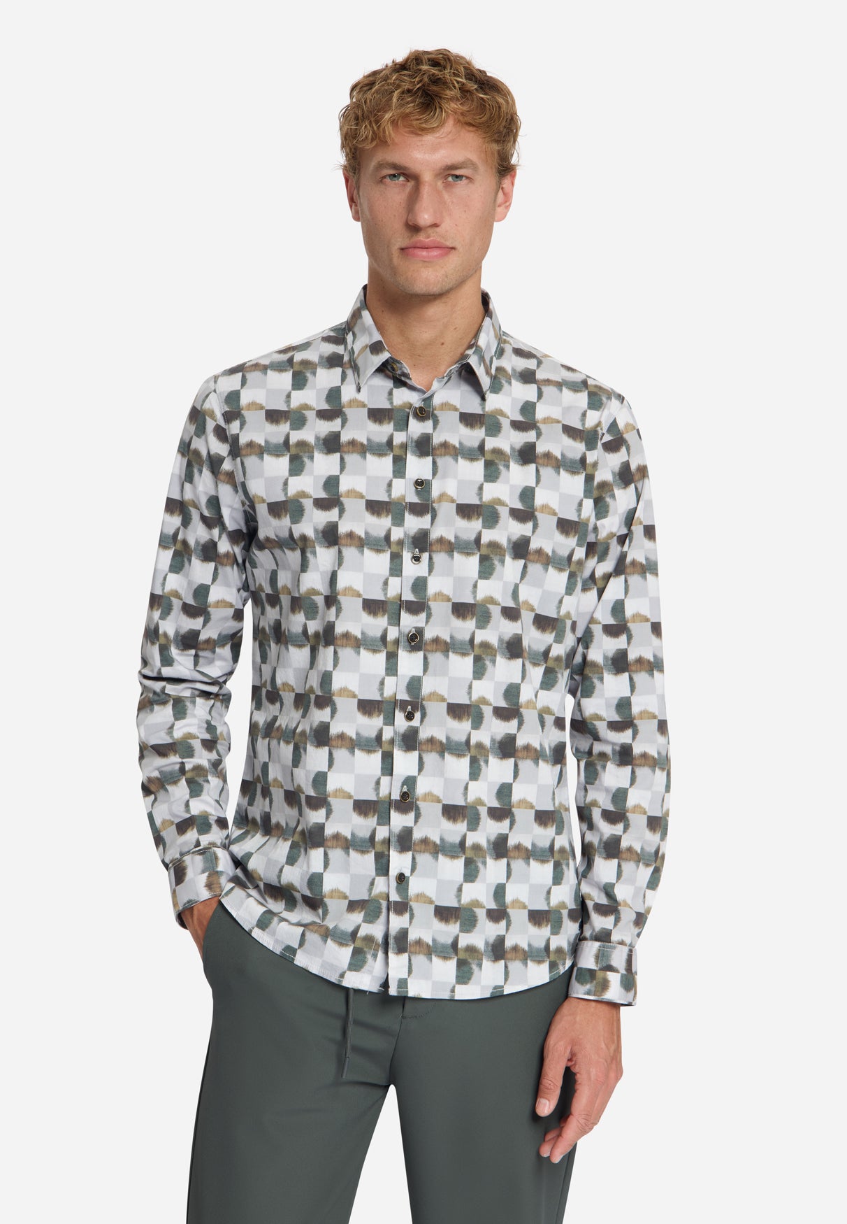 Overhemd met all-over stretchprint | Karamel