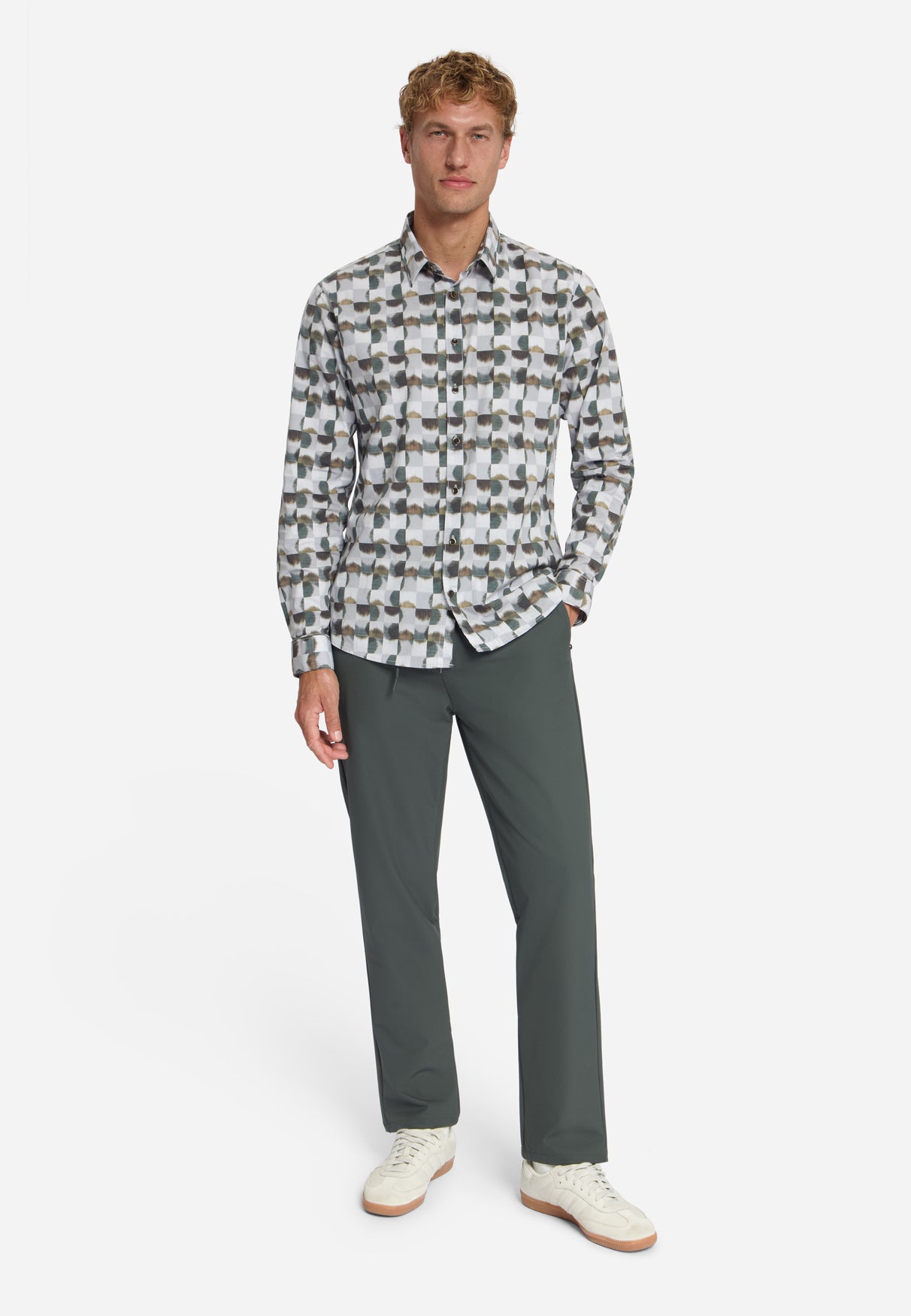 Overhemd met all-over stretchprint | Karamel