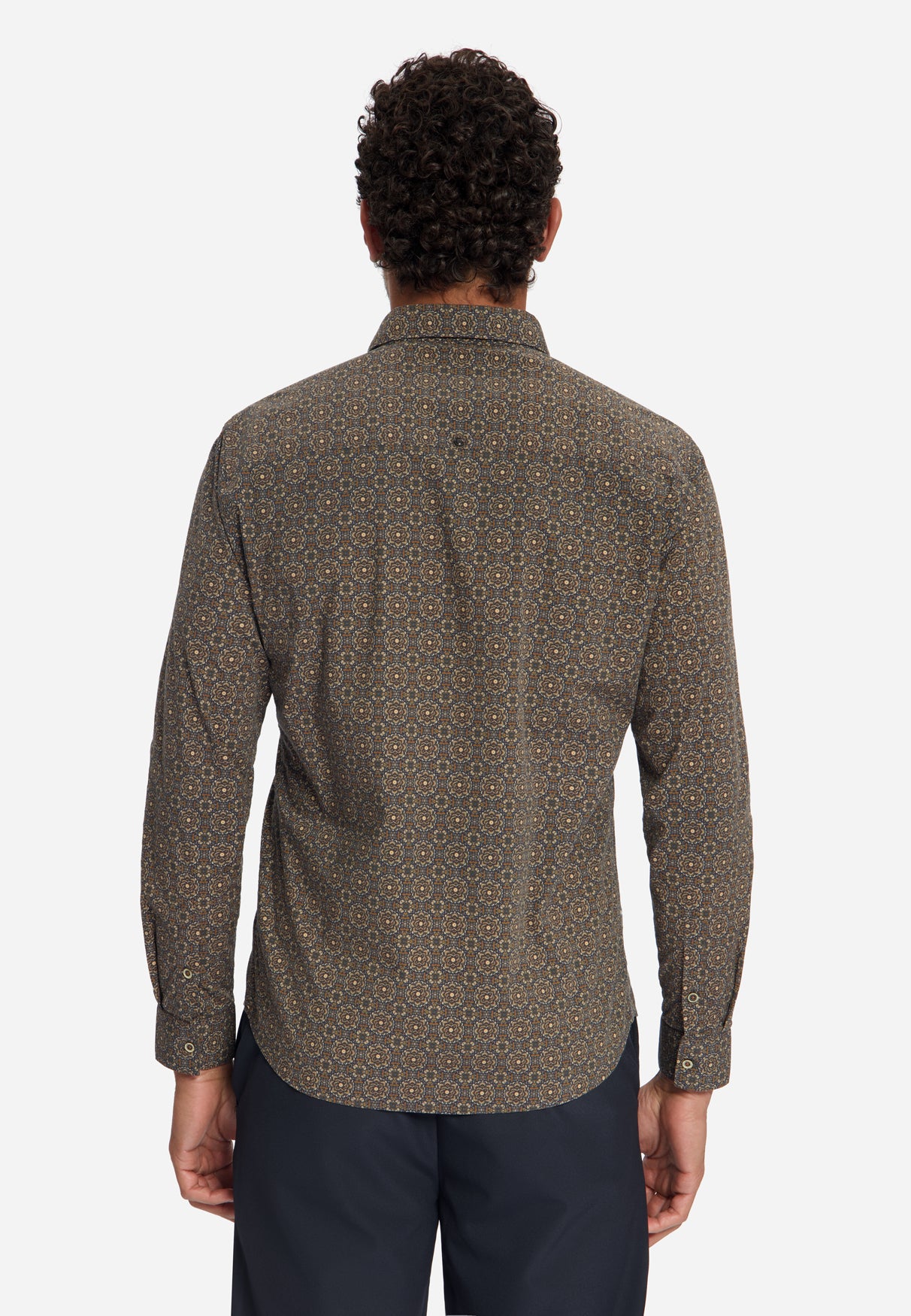 Geometrisch Print Stretch Overhemd | Caramel