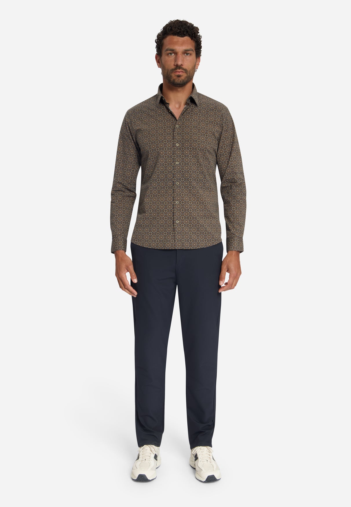 Geometrisch Print Stretch Overhemd | Caramel