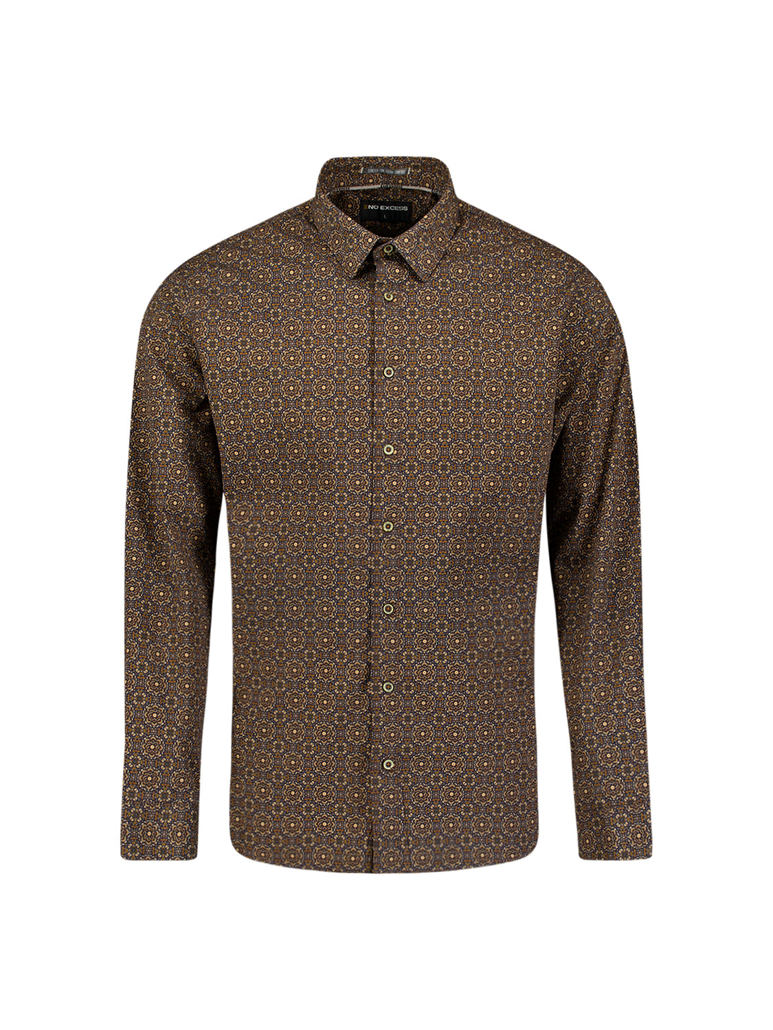 Geometrisch Print Stretch Overhemd | Caramel