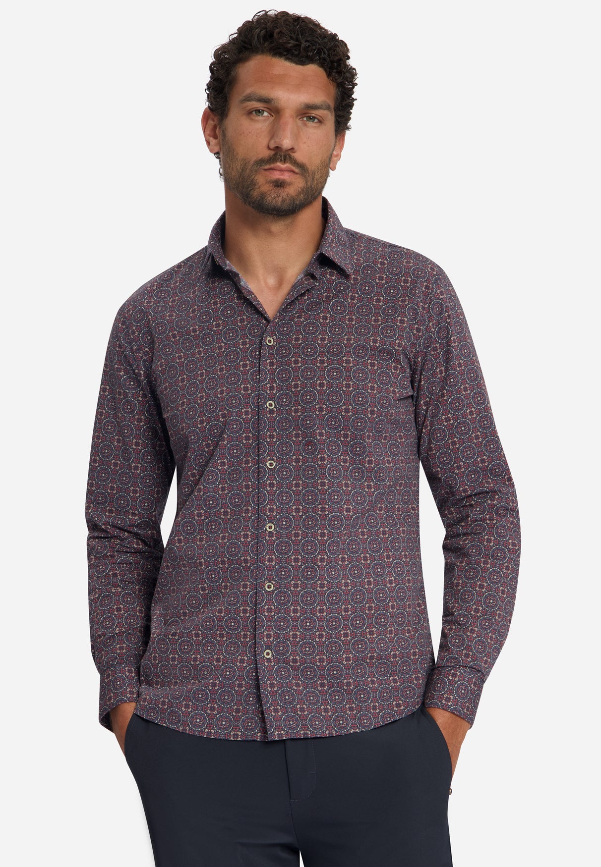 Geometrisch Print Stretch Overhemd | Cayenne