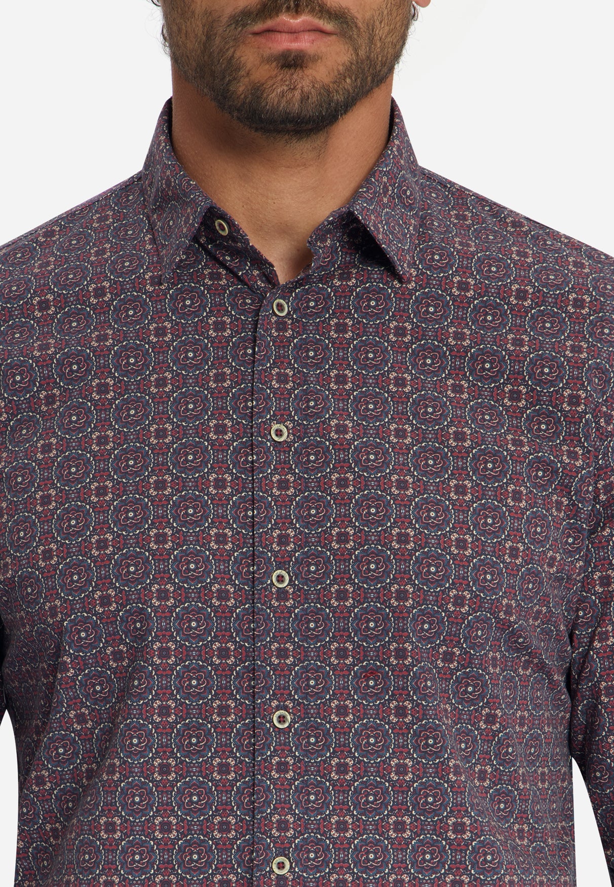 Geometrisch Print Stretch Overhemd | Cayenne