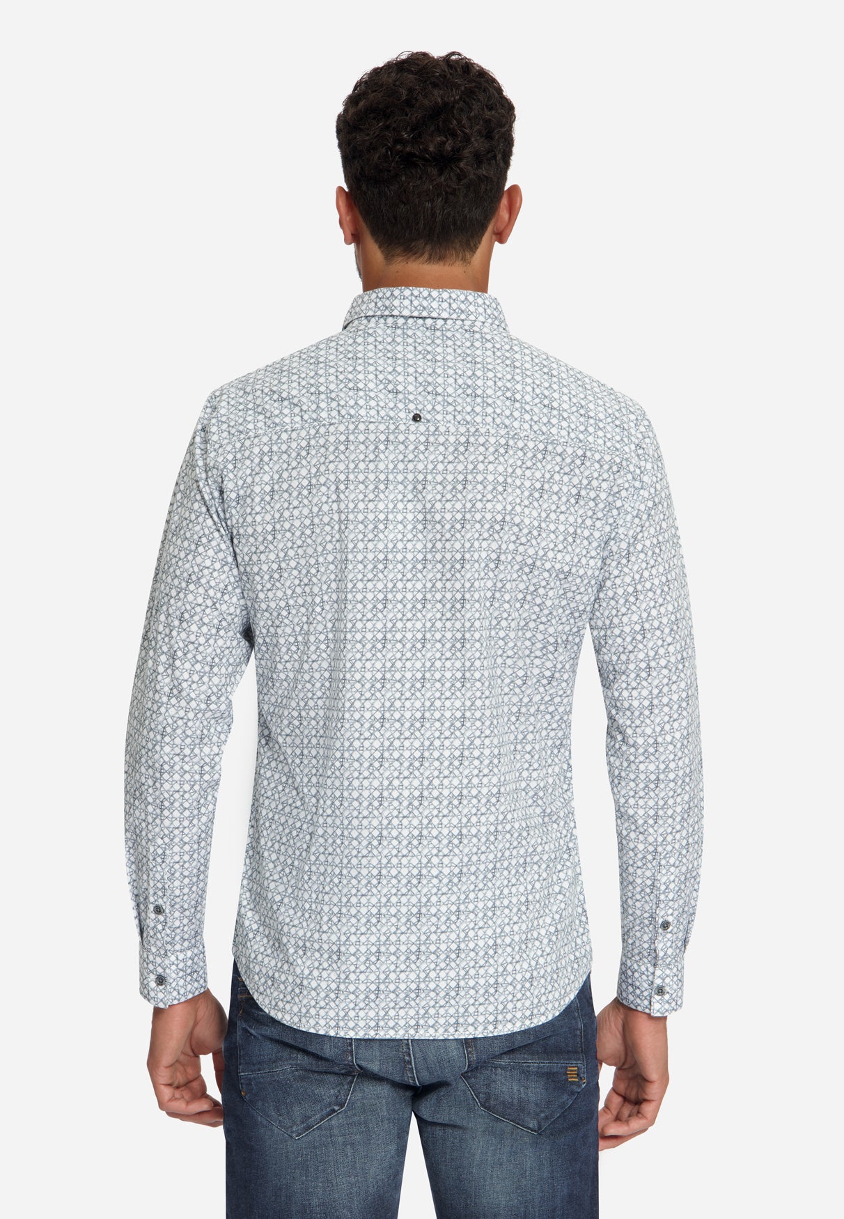 Geprint Stretch Overhemd | Dusty Blue