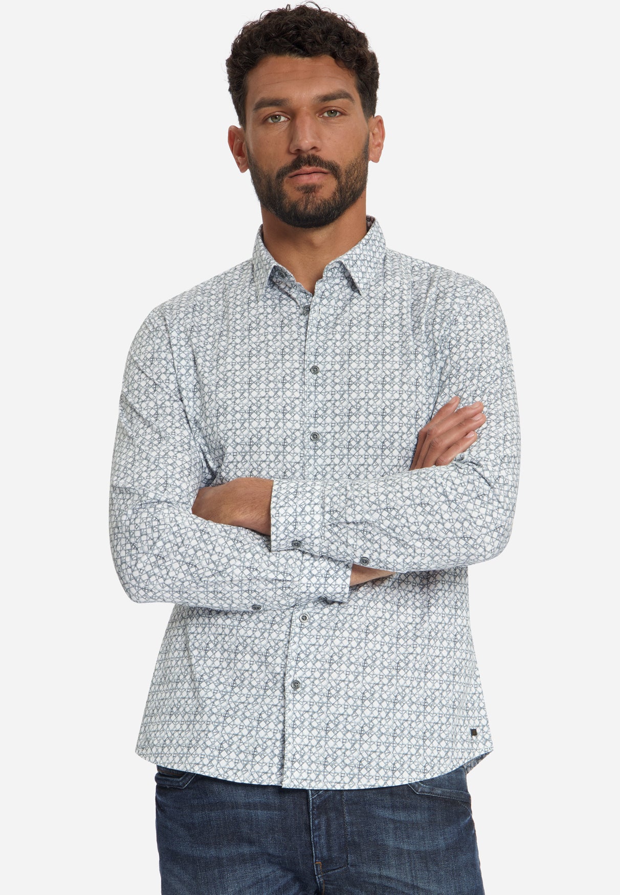 Geprint Stretch Overhemd | Dusty Blue